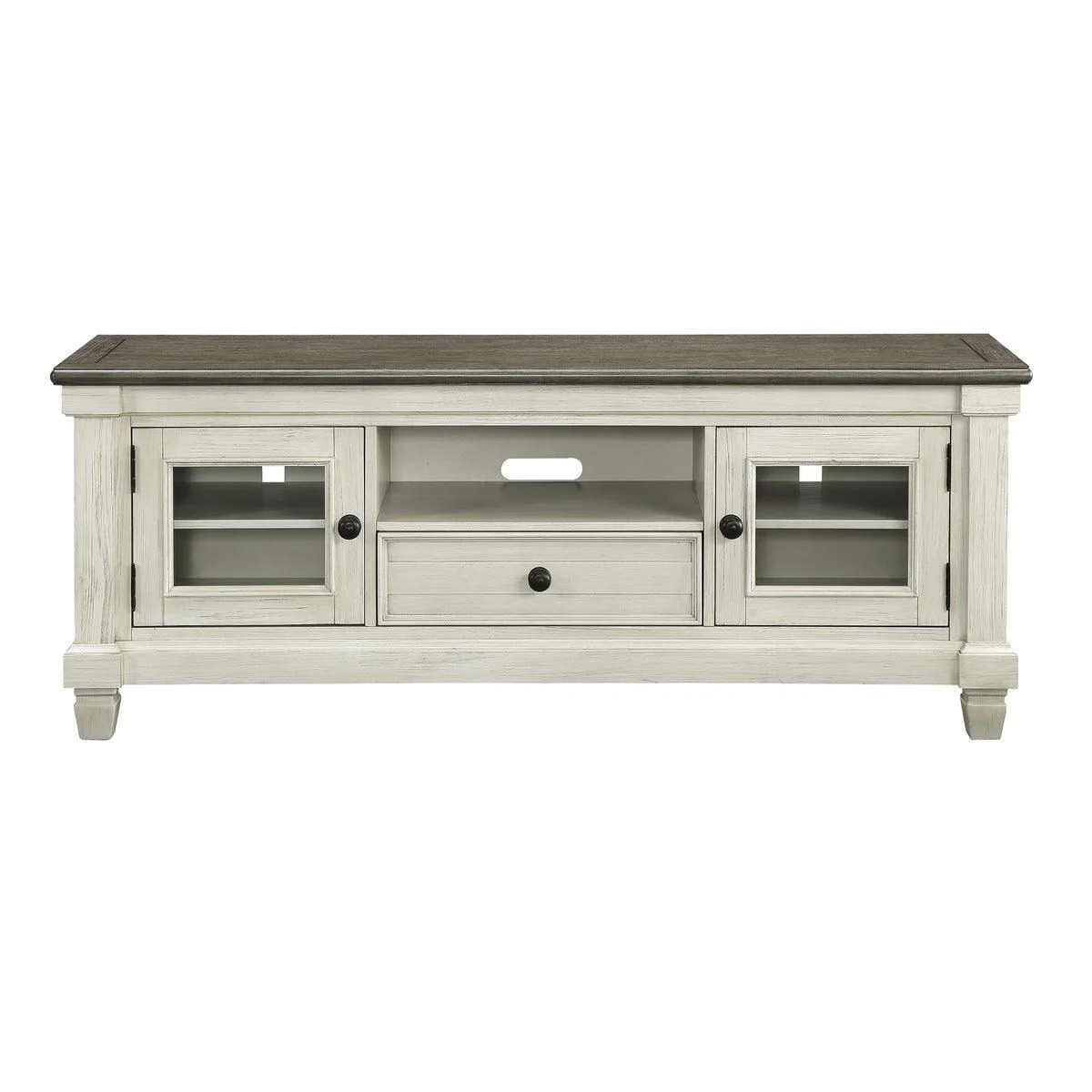 Granby Antique White Rosy Brown Oak TV Stand - Image 1