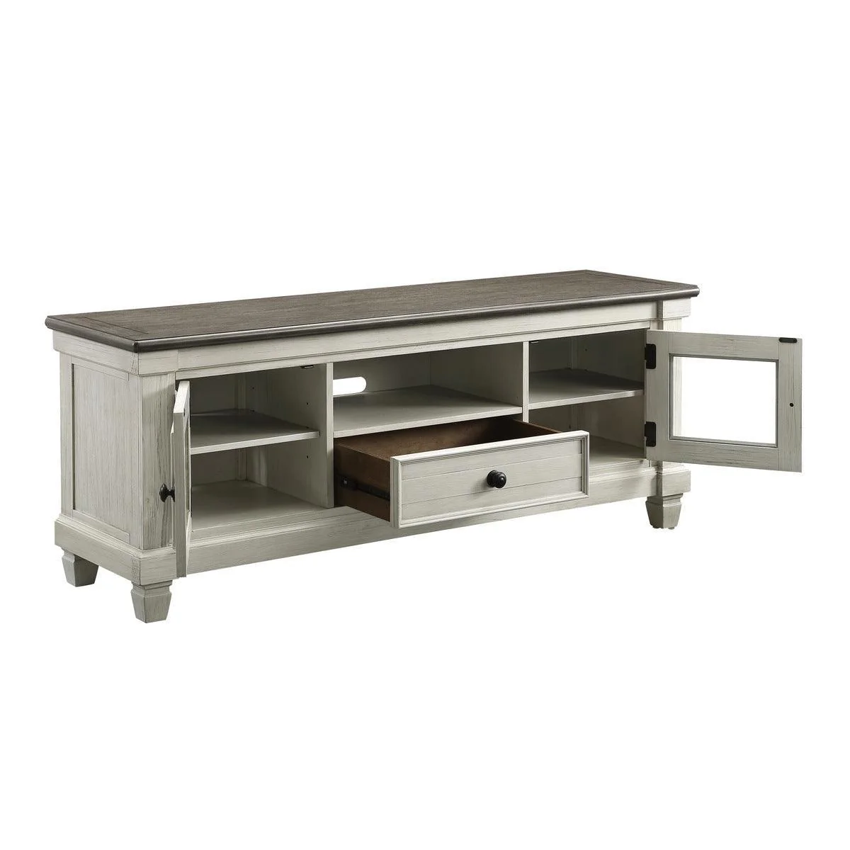 Granby Antique White Rosy Brown Oak TV Stand - Image 3