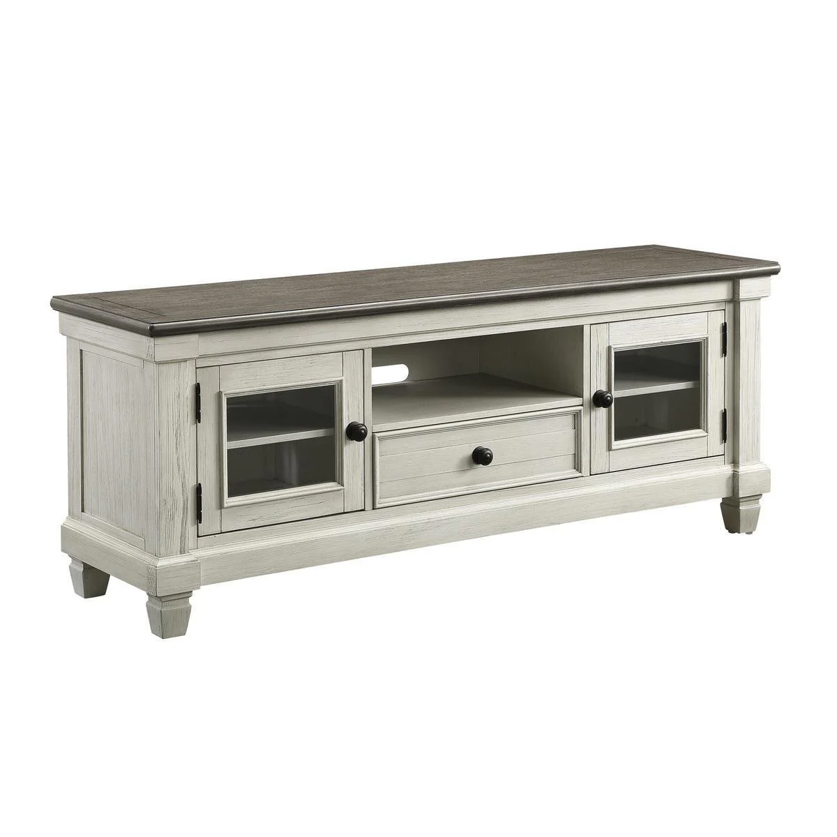 Granby Antique White Rosy Brown Oak TV Stand - Image 2