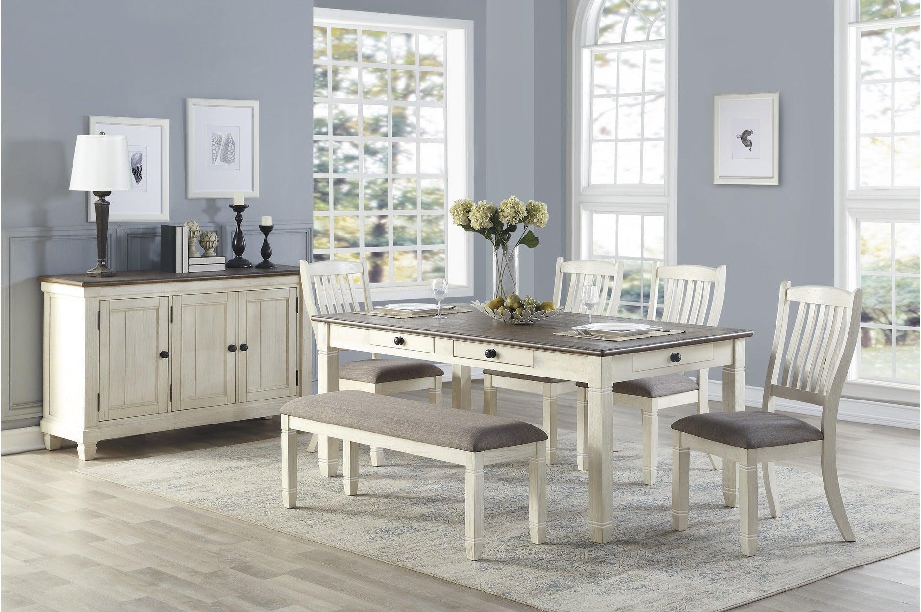 Granby Antique White Rosy Brown Fabric Counter Height Storage Dining Room Set - Image 2