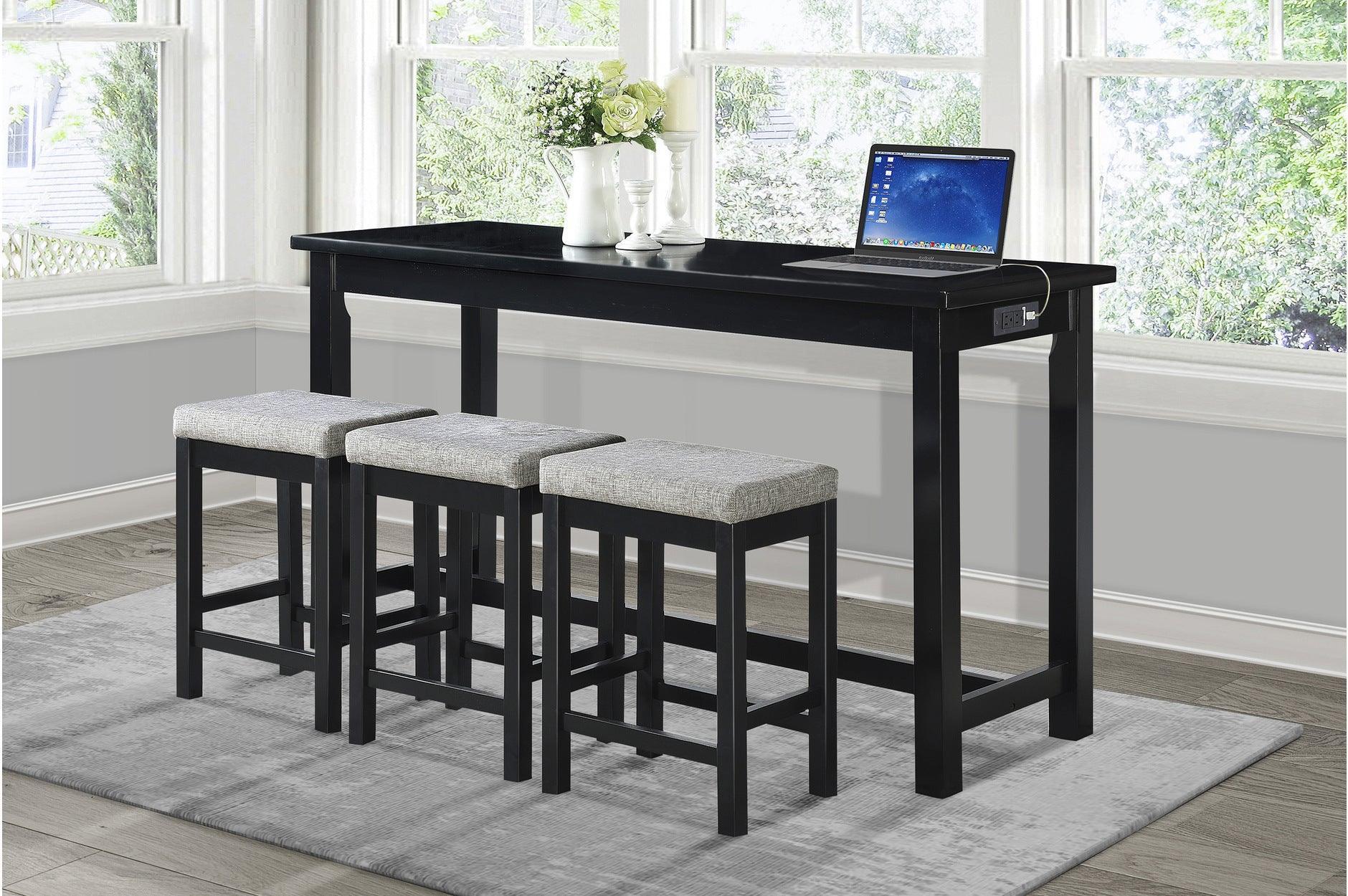 Connected Black Fabric Counter Height Set - Image 1