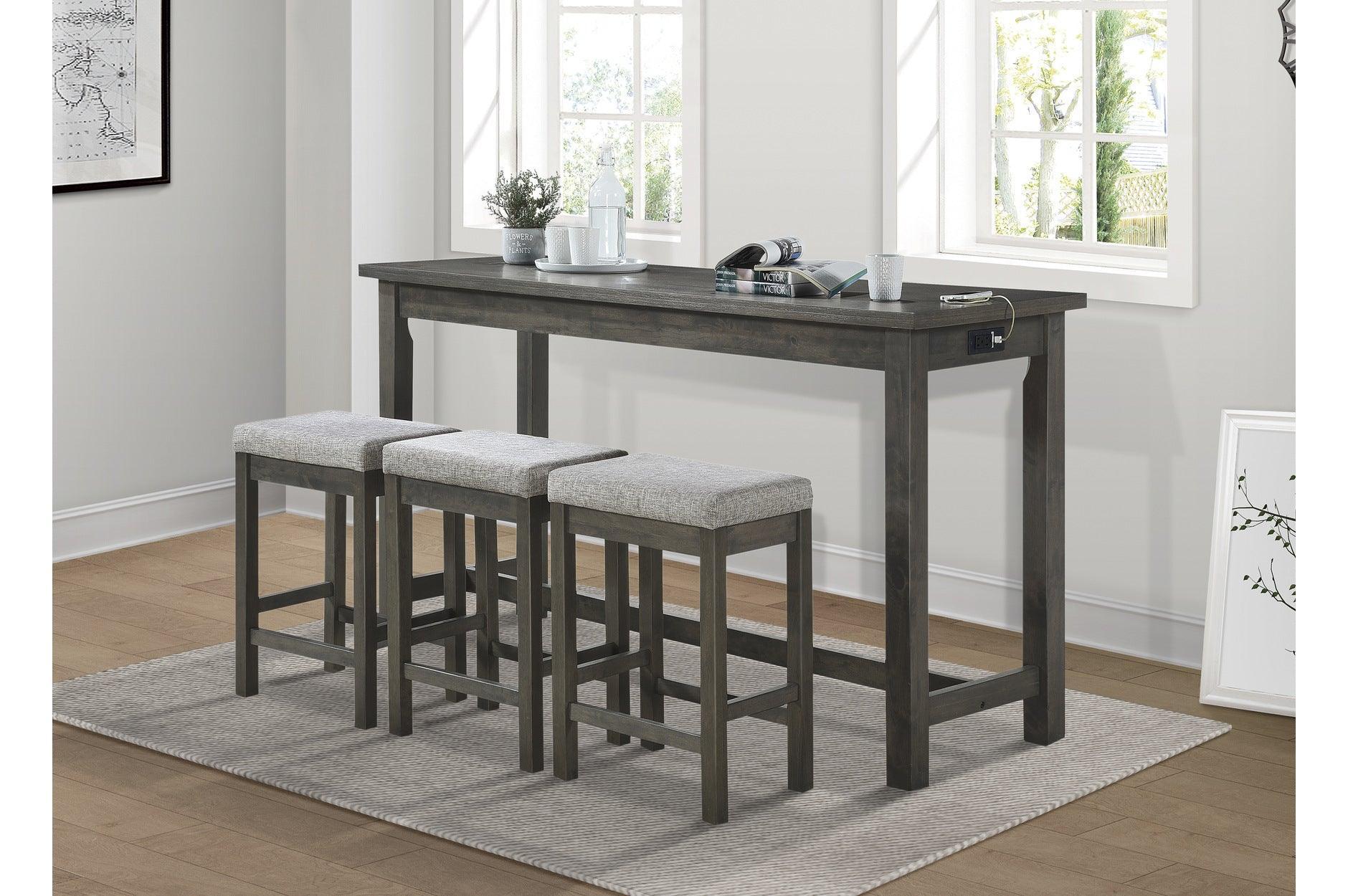 Connected Gray Fabric Rectangular Counter Height Set - Image 2