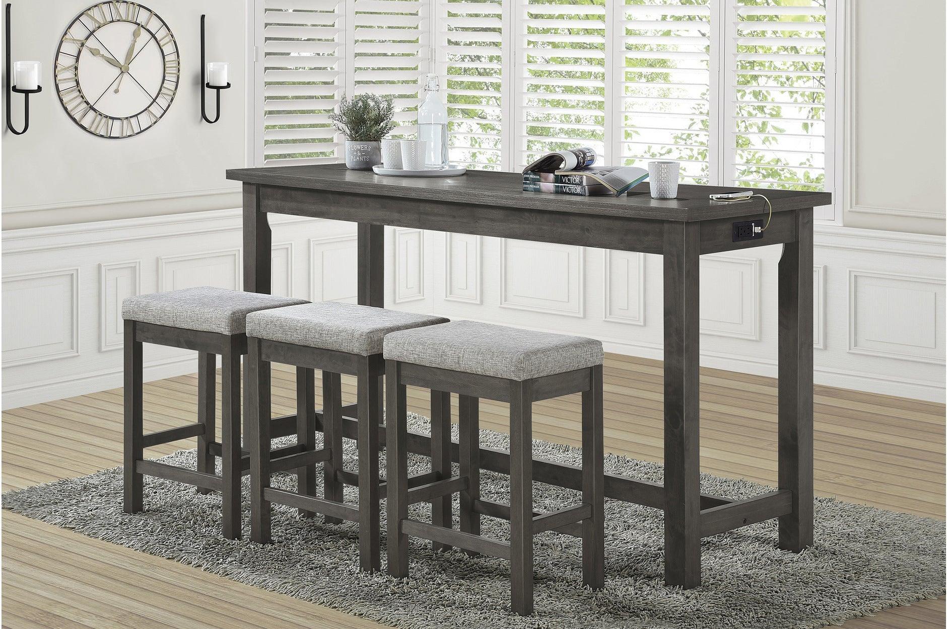 Connected Gray Fabric Rectangular Counter Height Set - Image 1