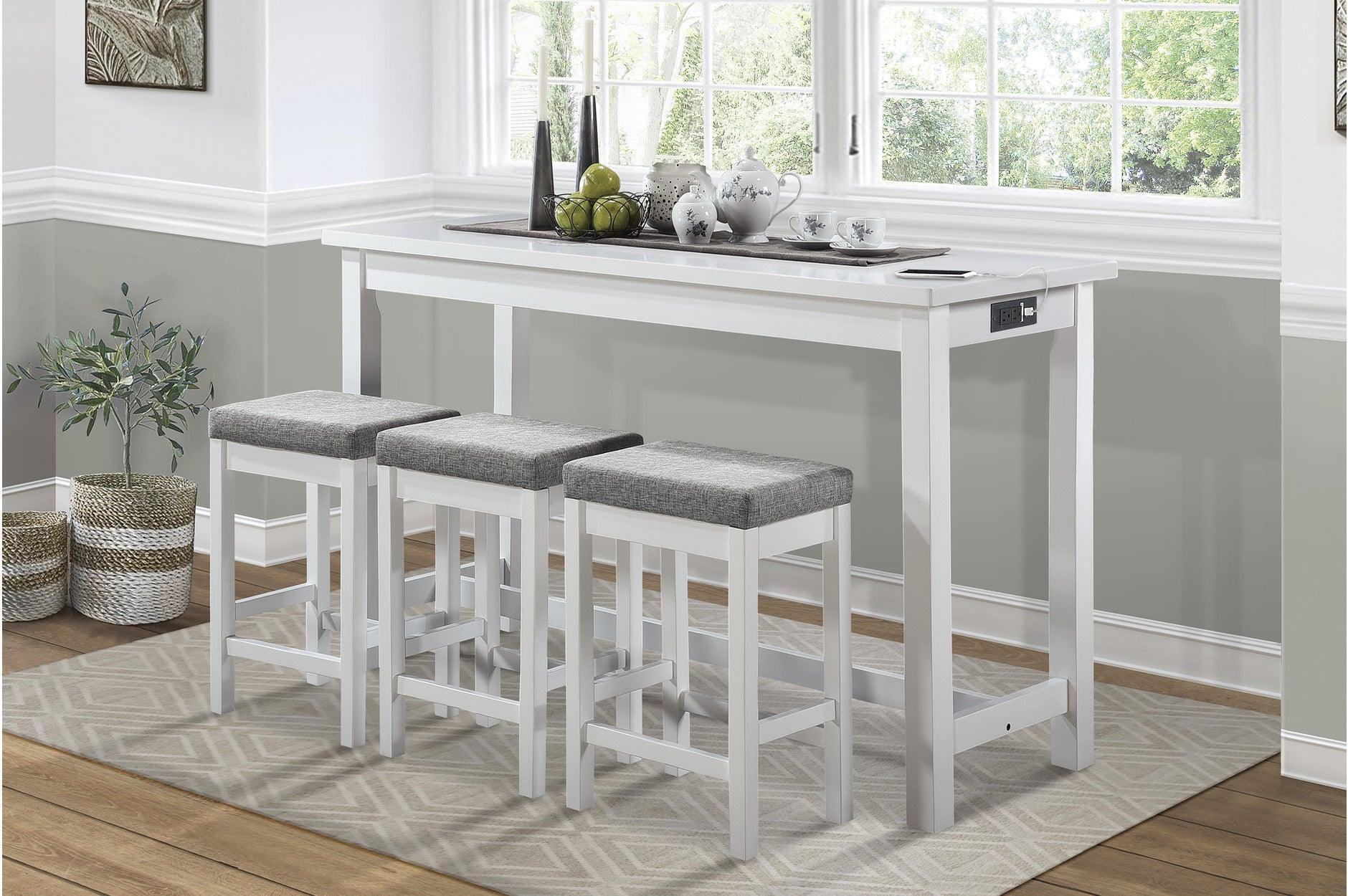 Connected White Fabric Rectangular Counter Height Set