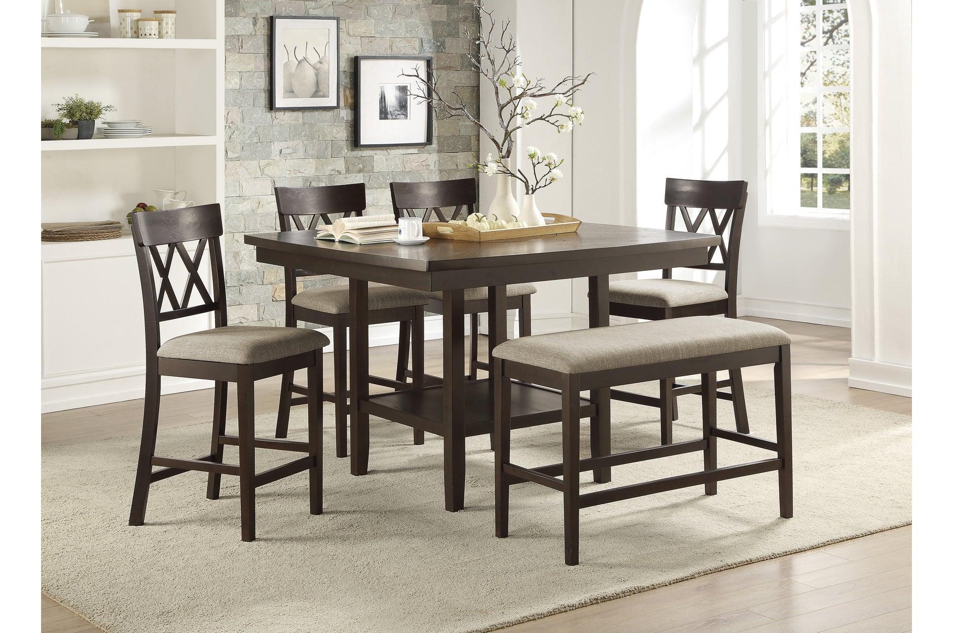 Balin Brown Neutral Accent Fabric Rectangular Counter Height Set - Image 2