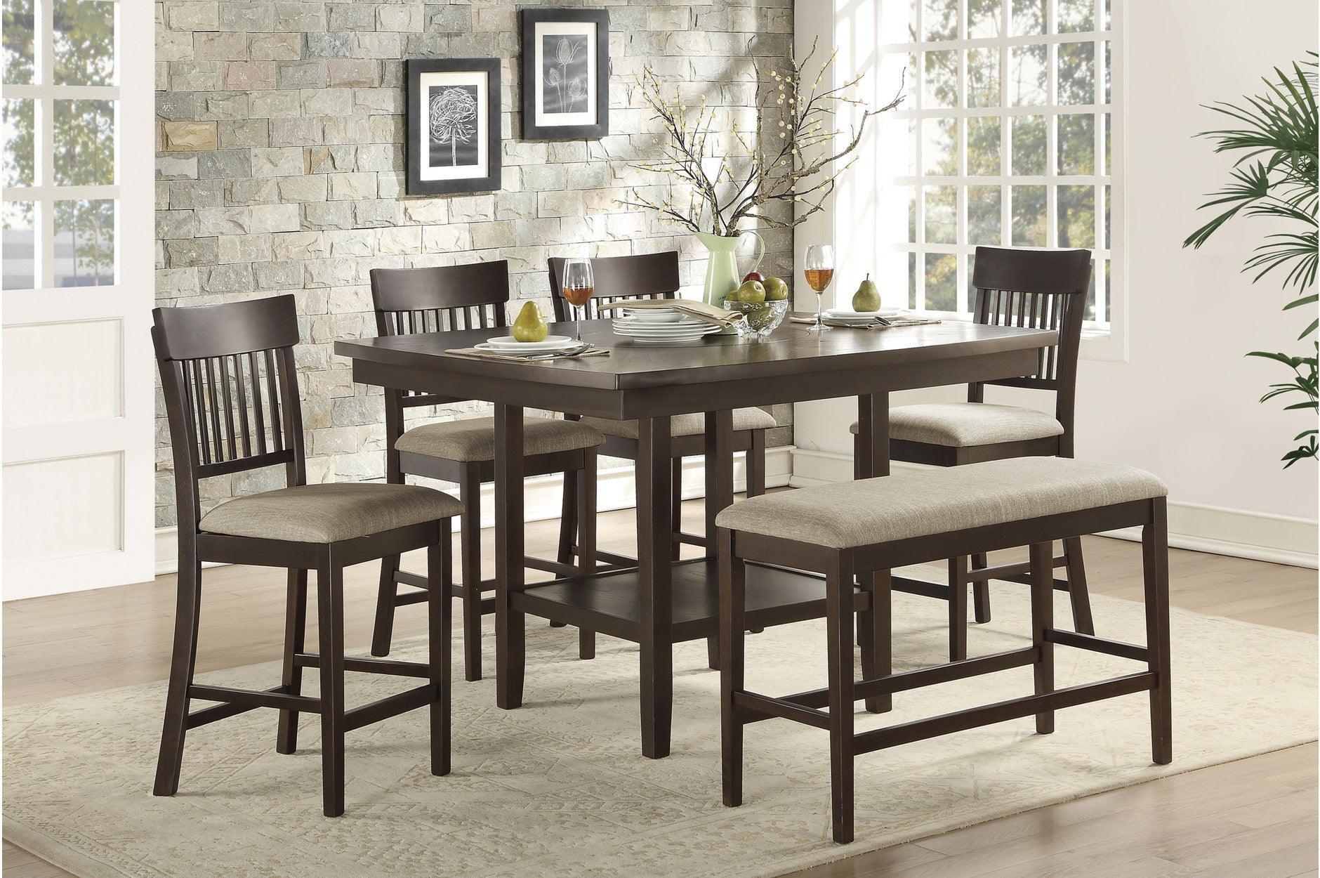 Balin Brown Neutral Accent Fabric Rectangular Counter Height Set