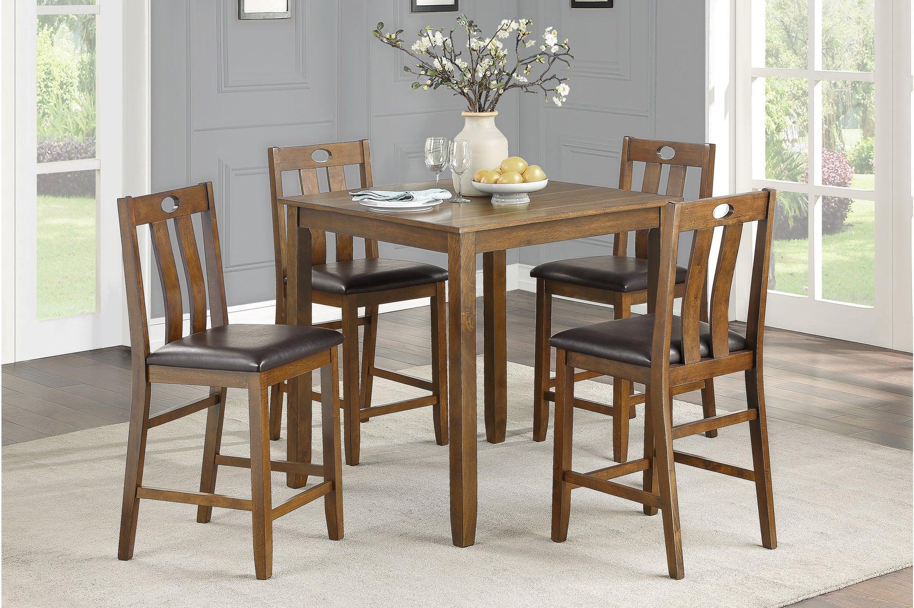 Weston Brown Faux Leather Square Counter Height Set