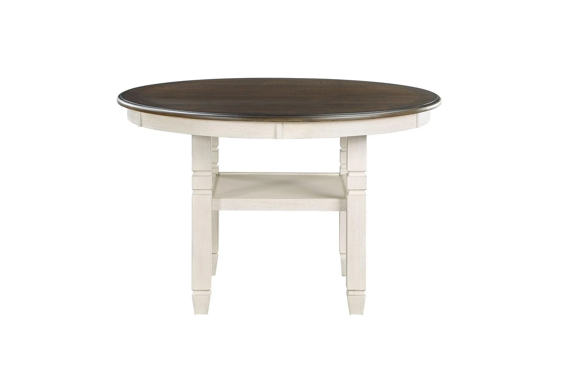 Asher Antique White Light Brown Fabric Round Dining Room Set - Image 2