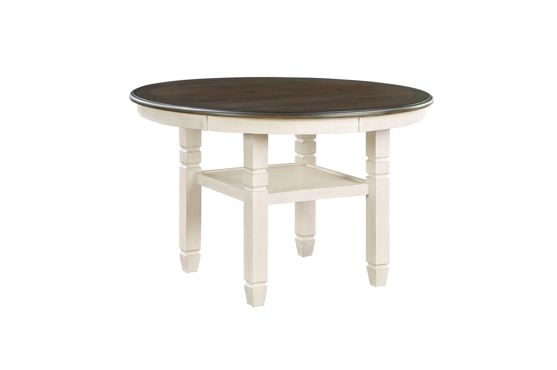 Asher Antique White Light Brown Fabric Round Dining Room Set - Image 3