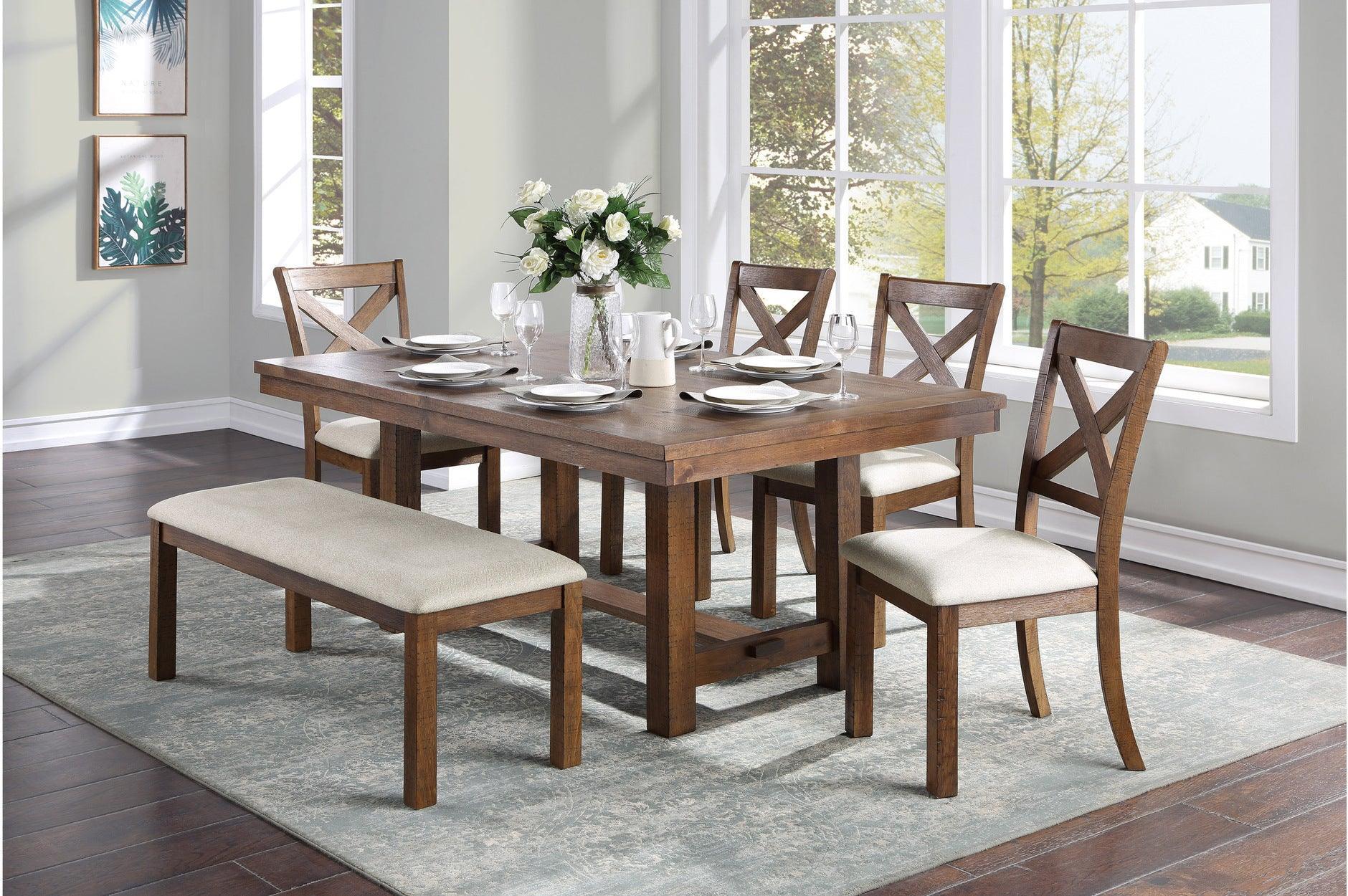 Bonner Brown Beige Fabric Rectangular Dining Room Set - Image 2