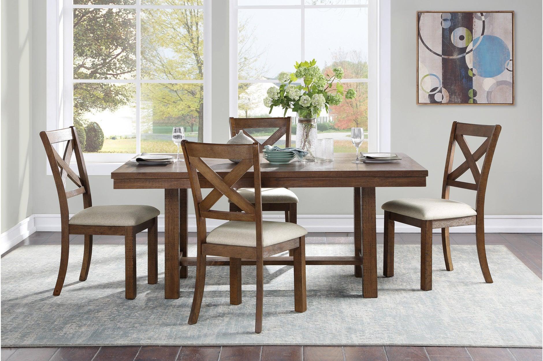 Bonner Brown Beige Fabric Rectangular Dining Room Set - Image 1