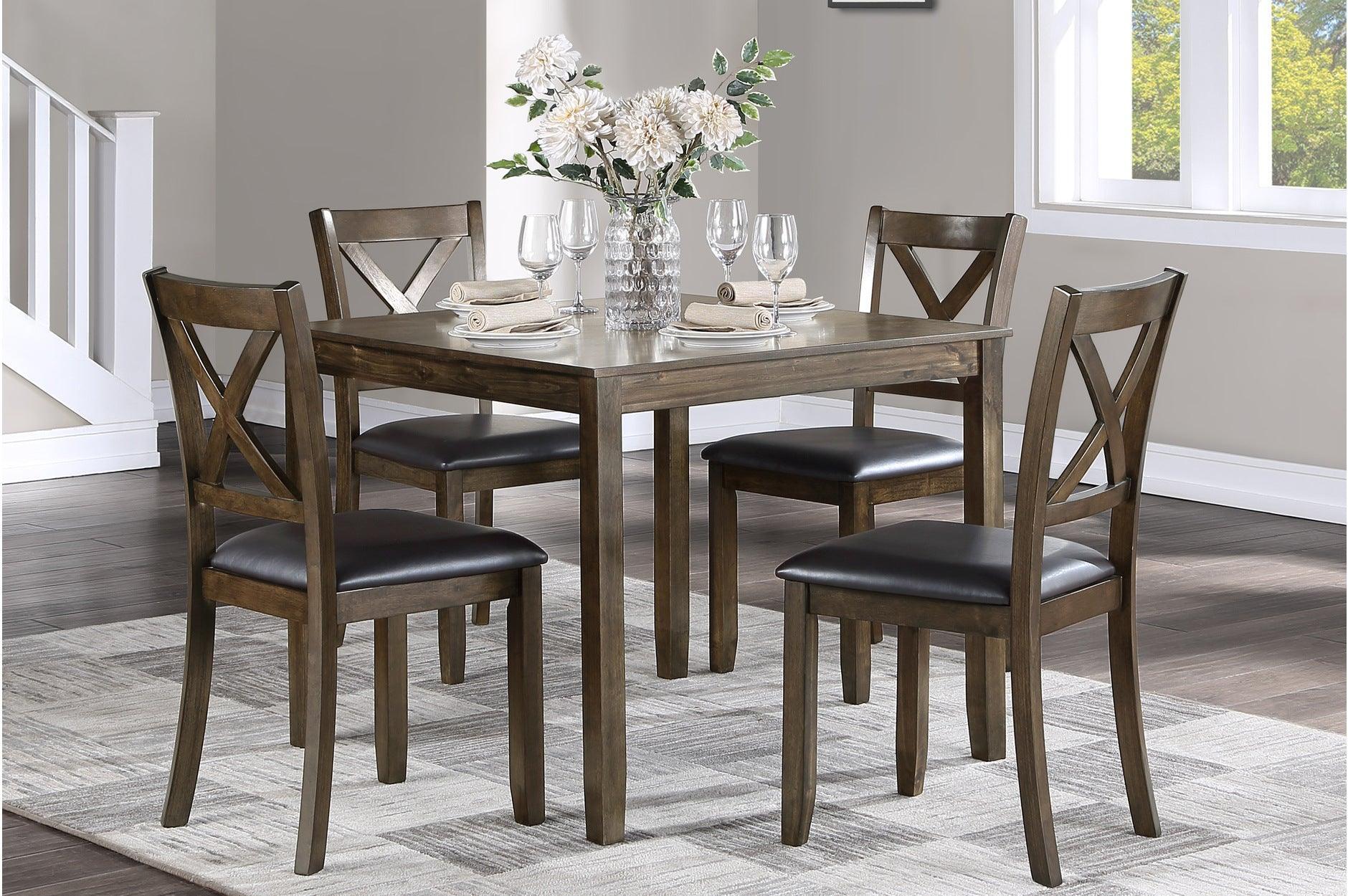 Hazel Charcoal Brown Faux Leather Square Dining Room Set - Image 1