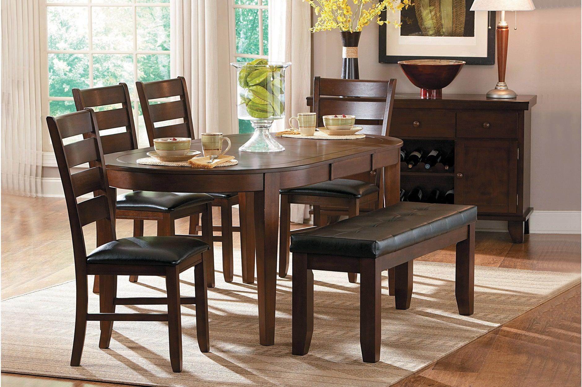 Ameillia Dark Oak Faux Leather Oval Dining Room Set