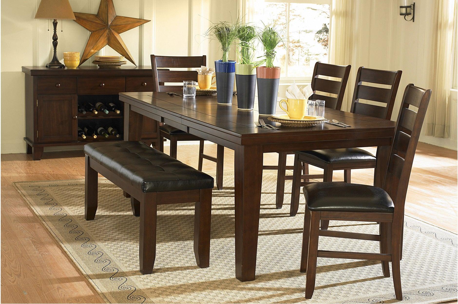 Ameillia Dark Oak Faux Leather Rectangular Dining Room Set