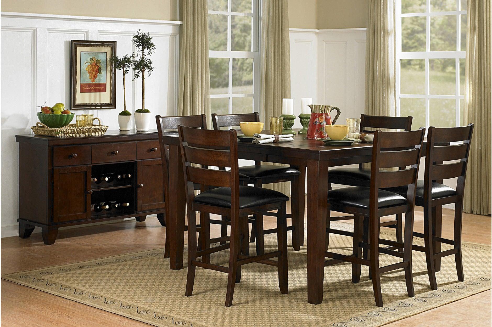 Ameillia Brown Black Faux Leather Dining Room Set