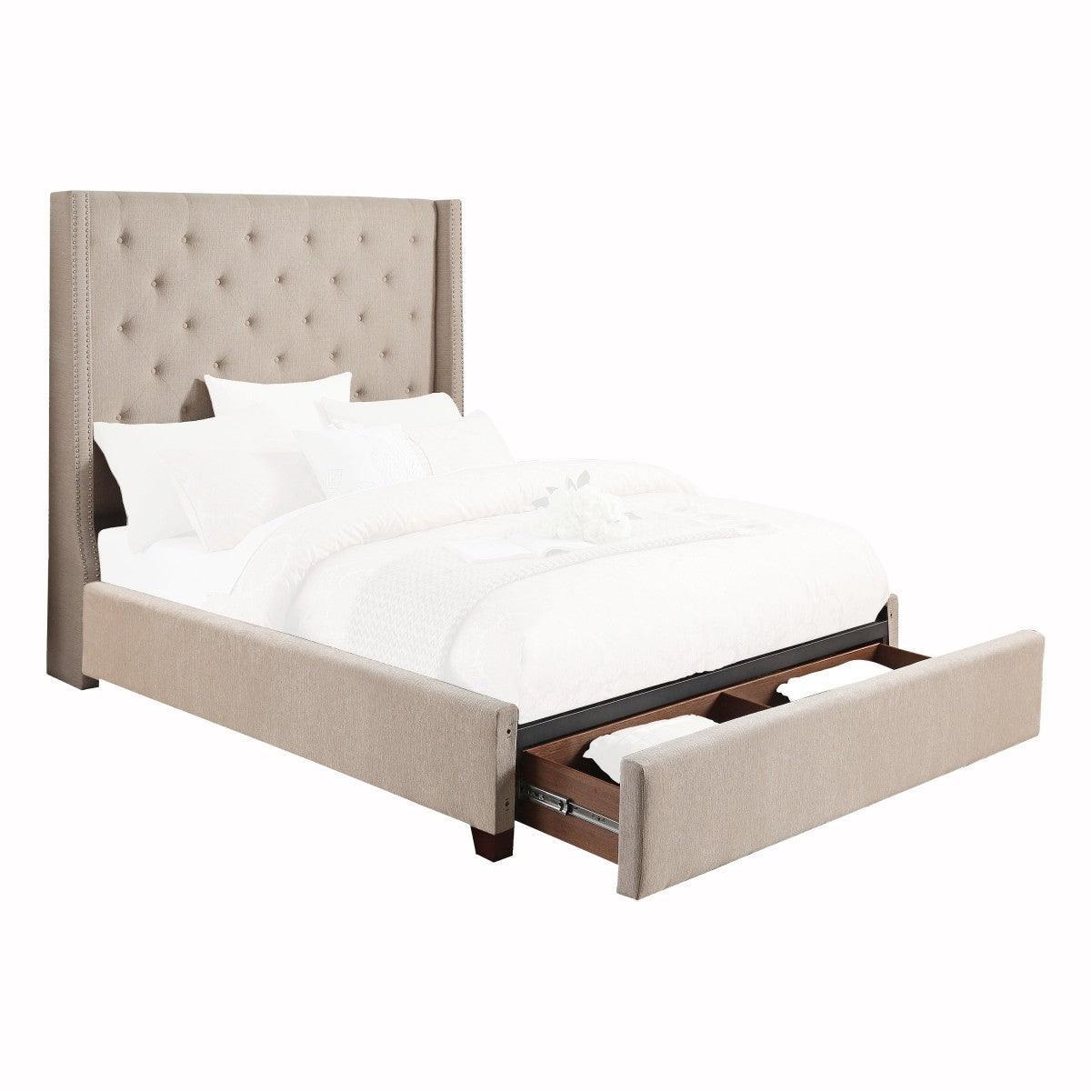Fairborn Beige Fabric Tufted Platform Storage Full Bed