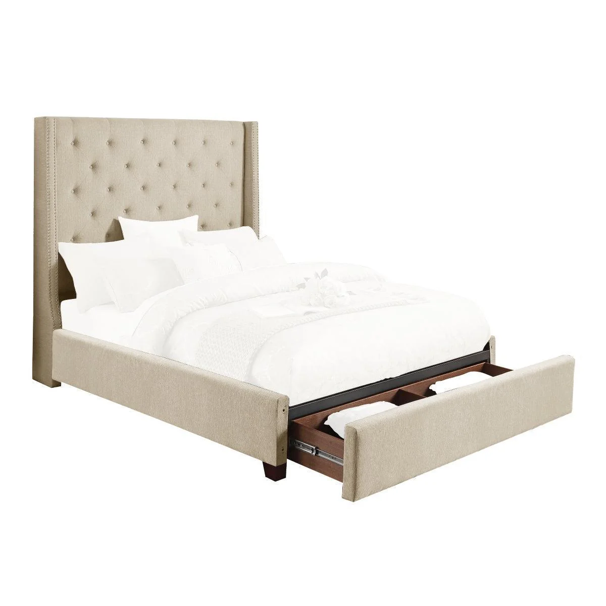 Fairborn Beige Upholstered Storage Platform King Bed - Image 1