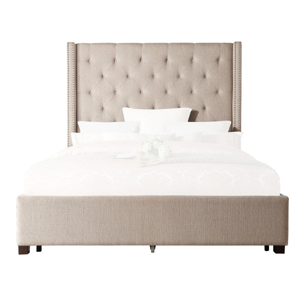 Fairborn Beige Fabric Tufted Platform King Bed - Image 1