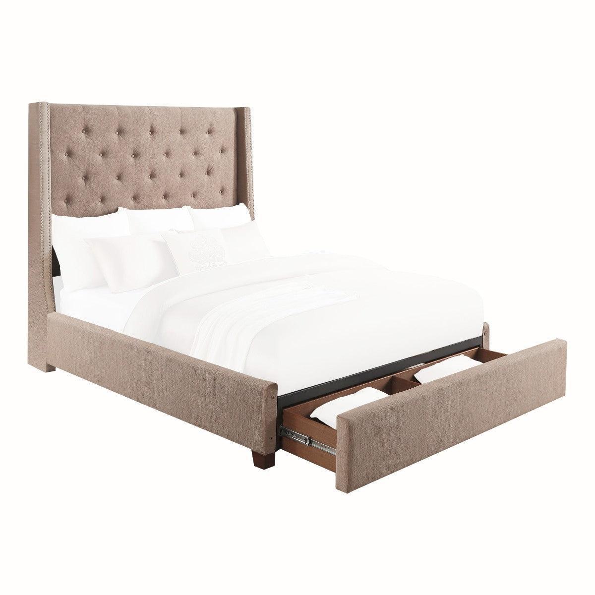 Fairborn Brown Fabric Tufted Platform Storage Full Bed