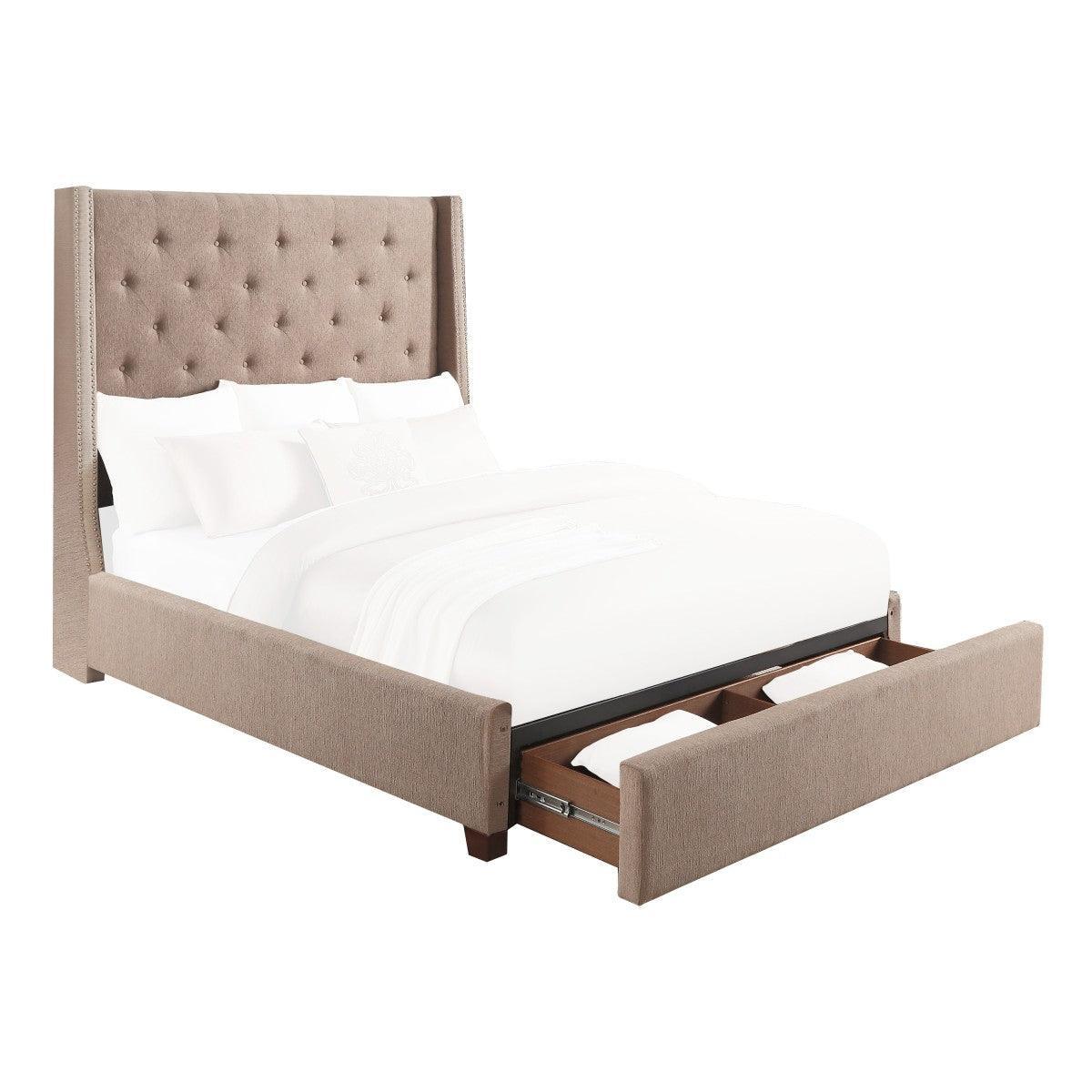 Fairborn Brown Fabric Tufted Storage Platform King Bed - Image 1
