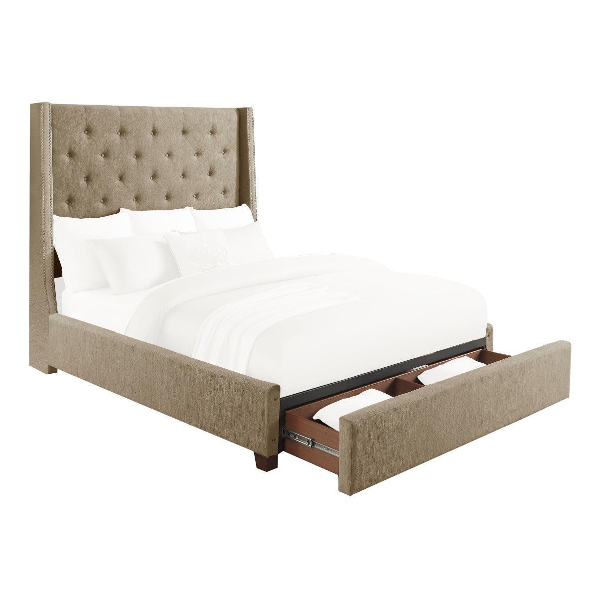 Fairborn Brown Upholstered Storage Platform Queen Bed - Image 1
