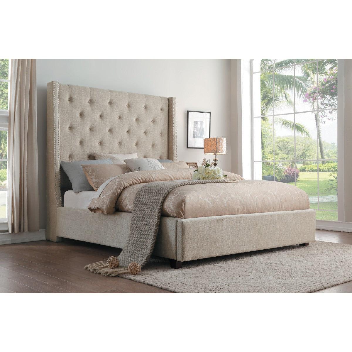 Fairborn Beige Fabric Tufted Platform King Bed - Image 2