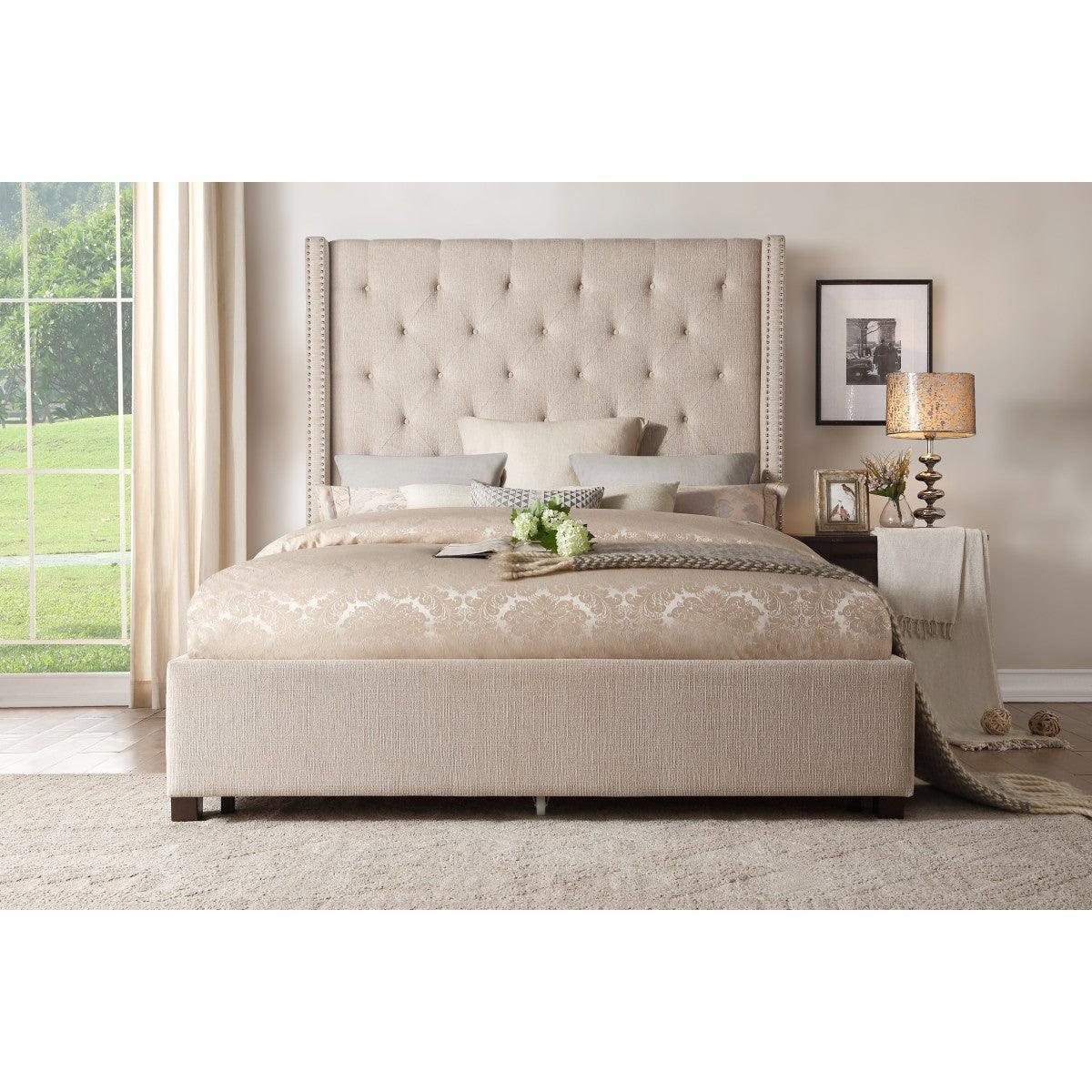 Fairborn Beige Fabric Tufted Panel Queen Bed - Image 2