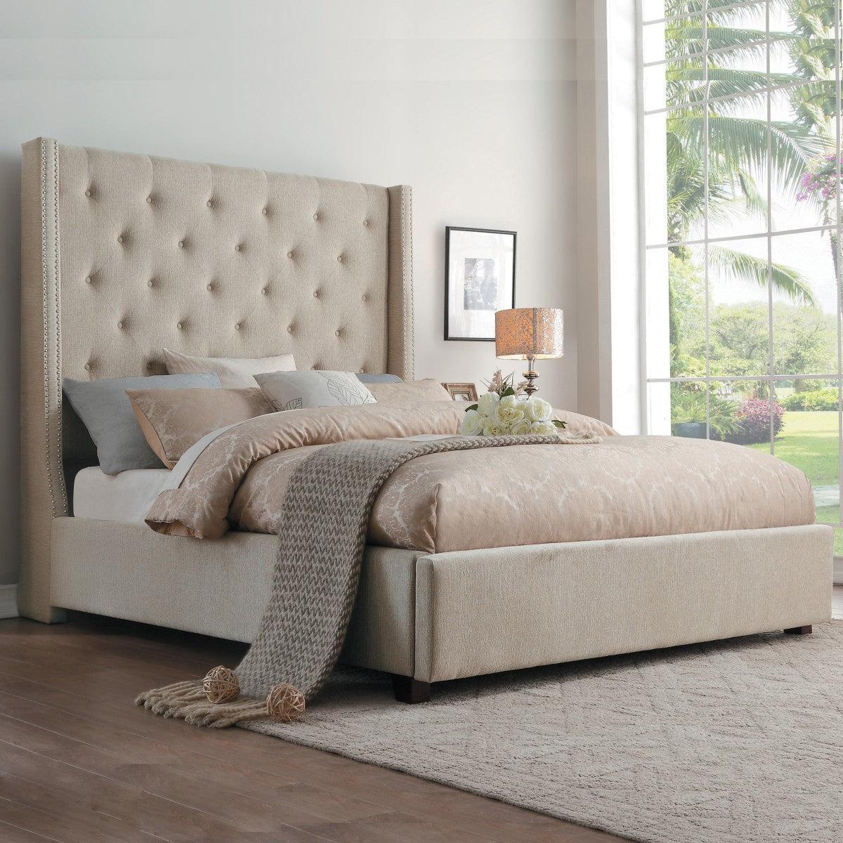 Fairborn Beige Fabric Tufted Panel Queen Bed - Image 3
