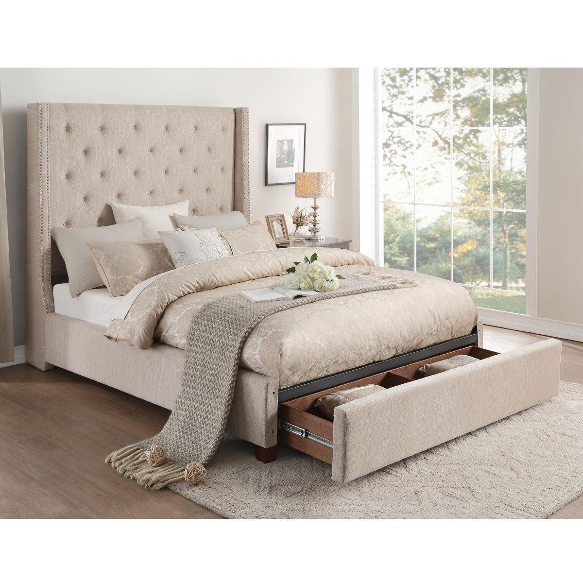 Fairborn Beige Fabric Tufted Platform Queen Bed With Storage - Image 2