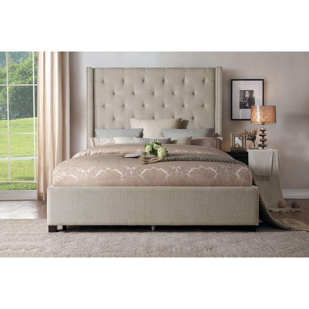 Fairborn Beige Fabric Tufted Platform King Bed - Image 3
