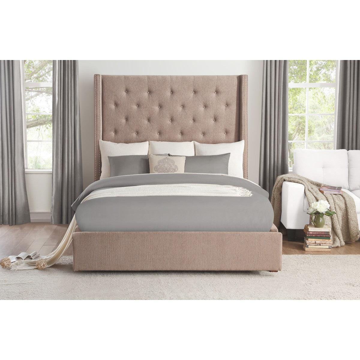 Fairborn Brown Fabric Tufted Panel Platform Queen Bed With Storage - Image 2