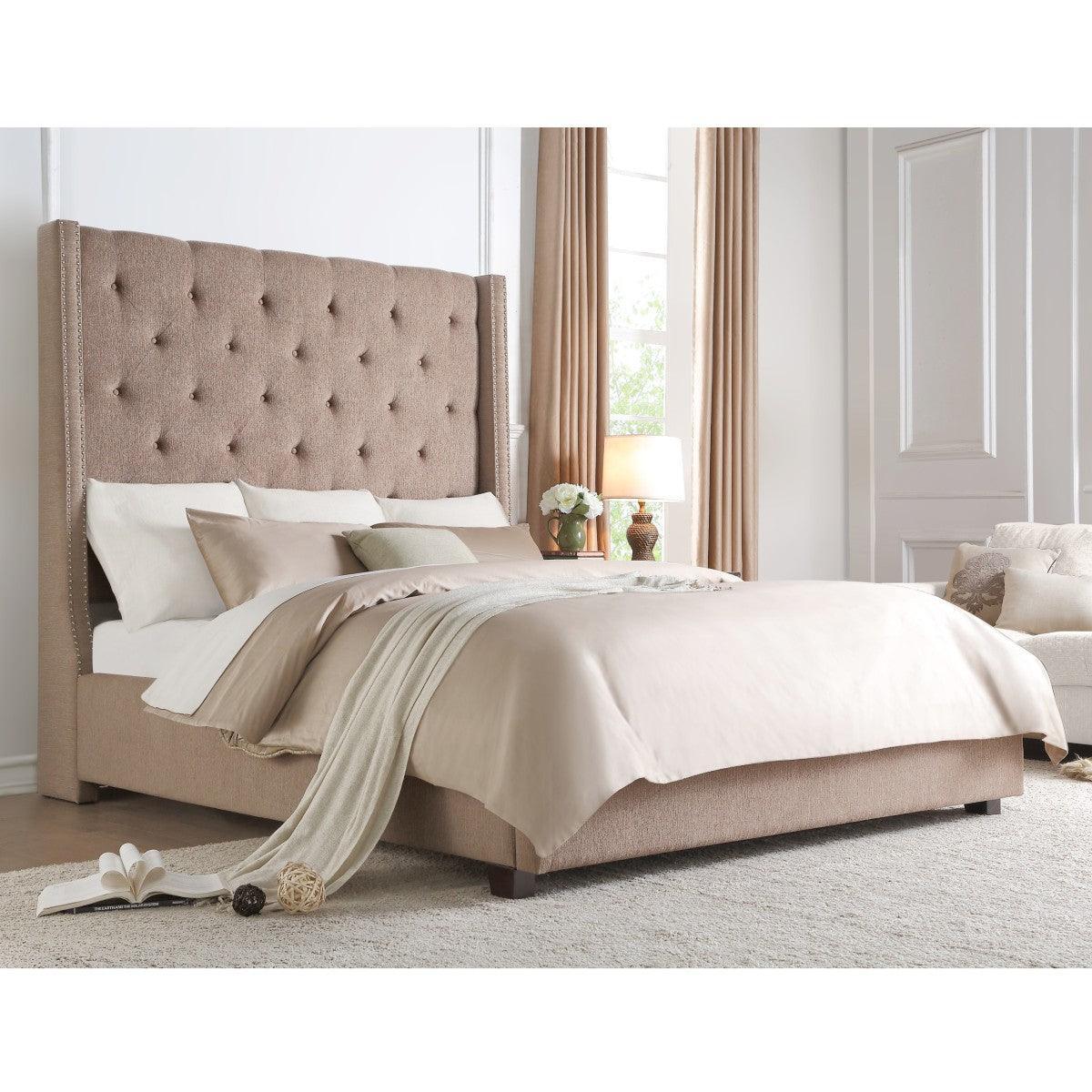 Fairborn Brown Fabric Tufted Panel Platform Queen Bed With Storage - Image 3