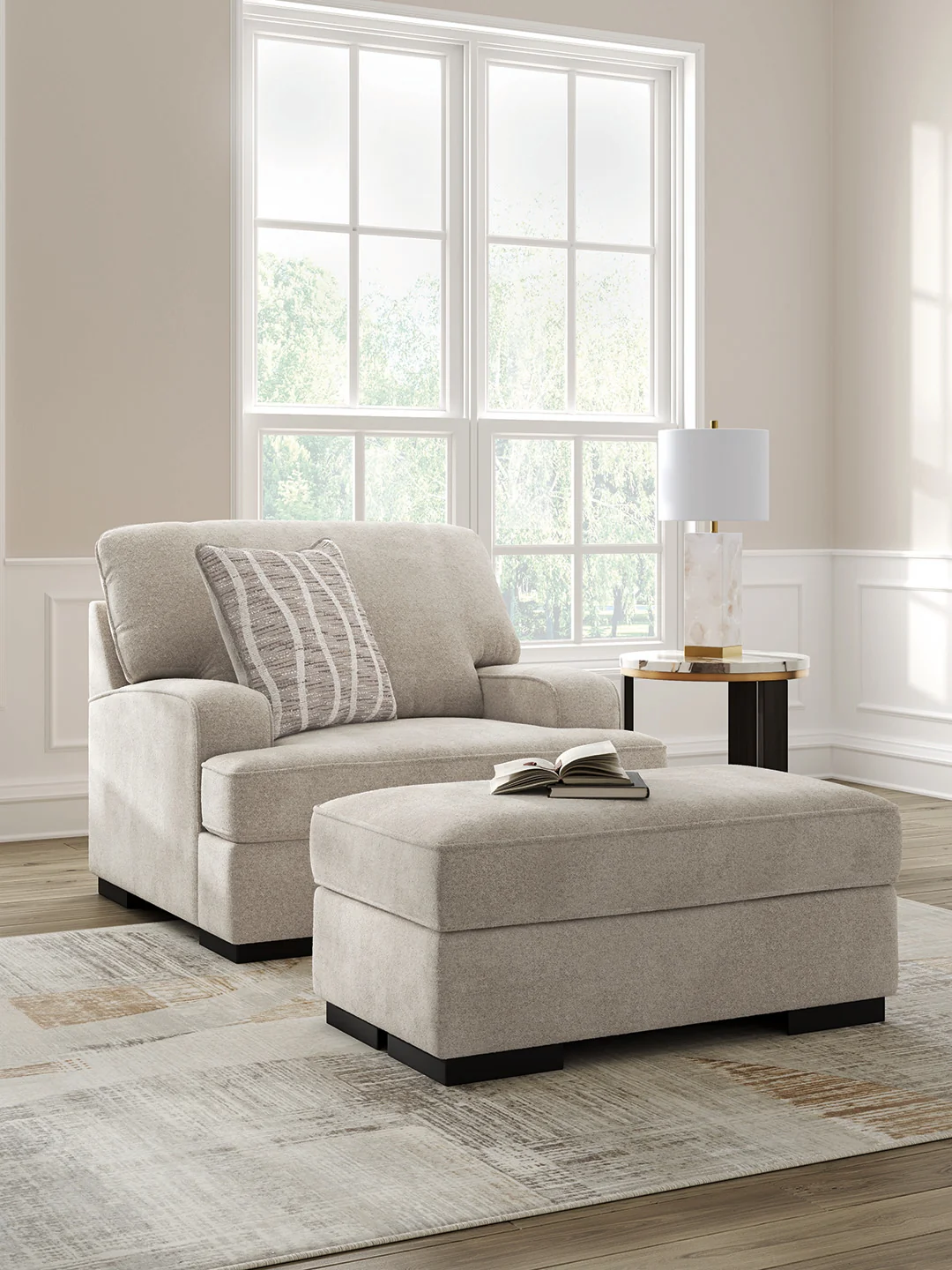 High Taupe Profile Chair and Ottoman