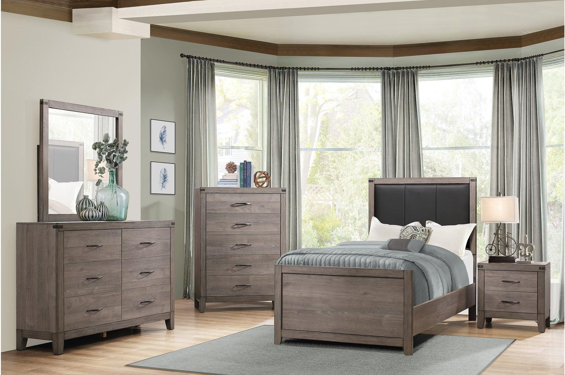Woodrow Black Faux Leather Panel Bedroom Set