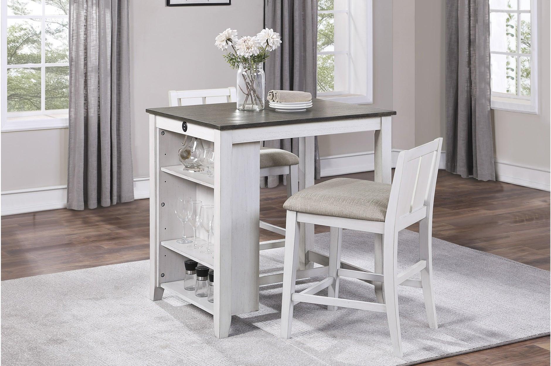 Daye White Fabric Rectangular Storage Counter Height Set