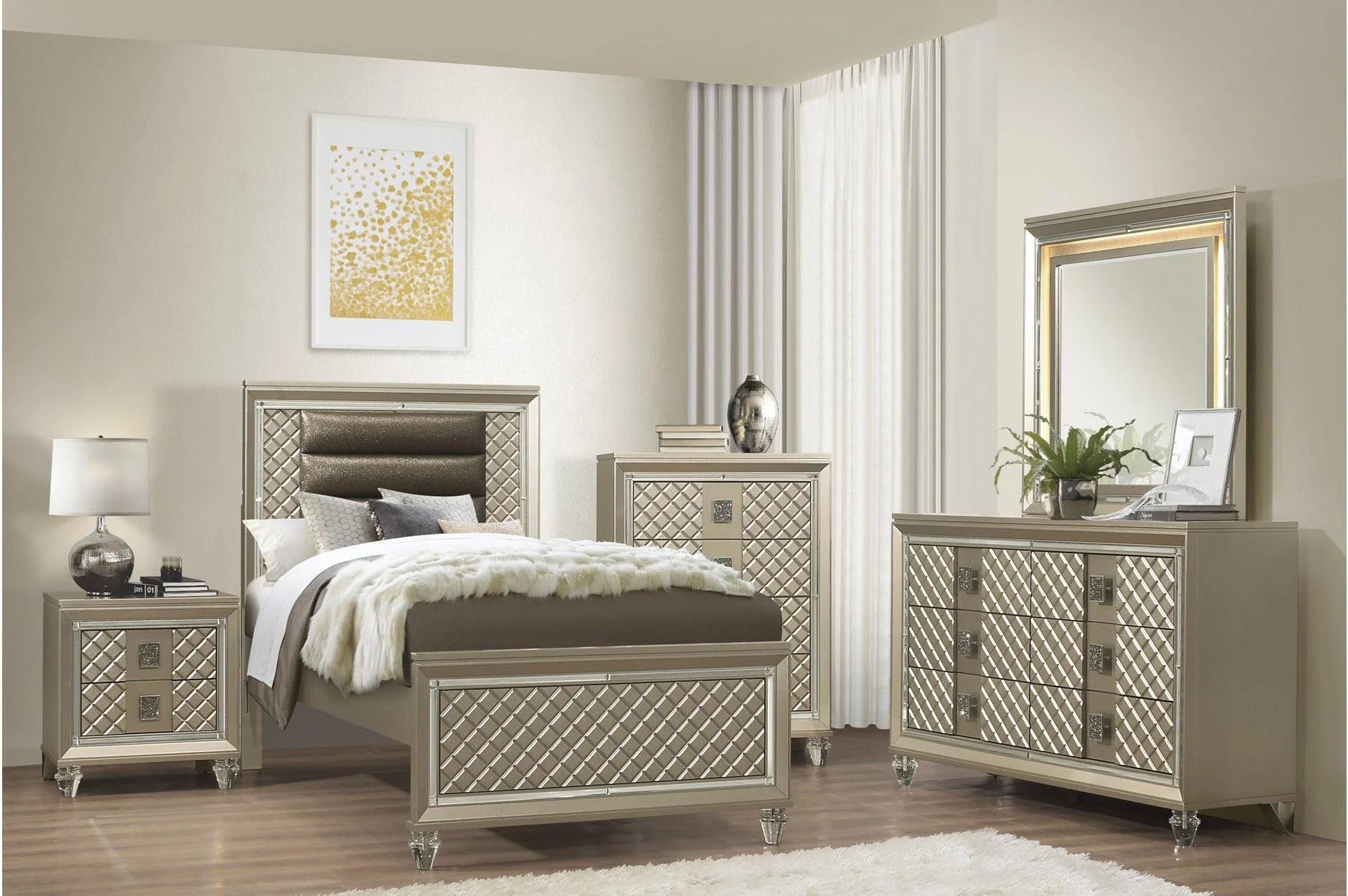 Loudon Champagne Sturdy Louden Platform Bedroom Set