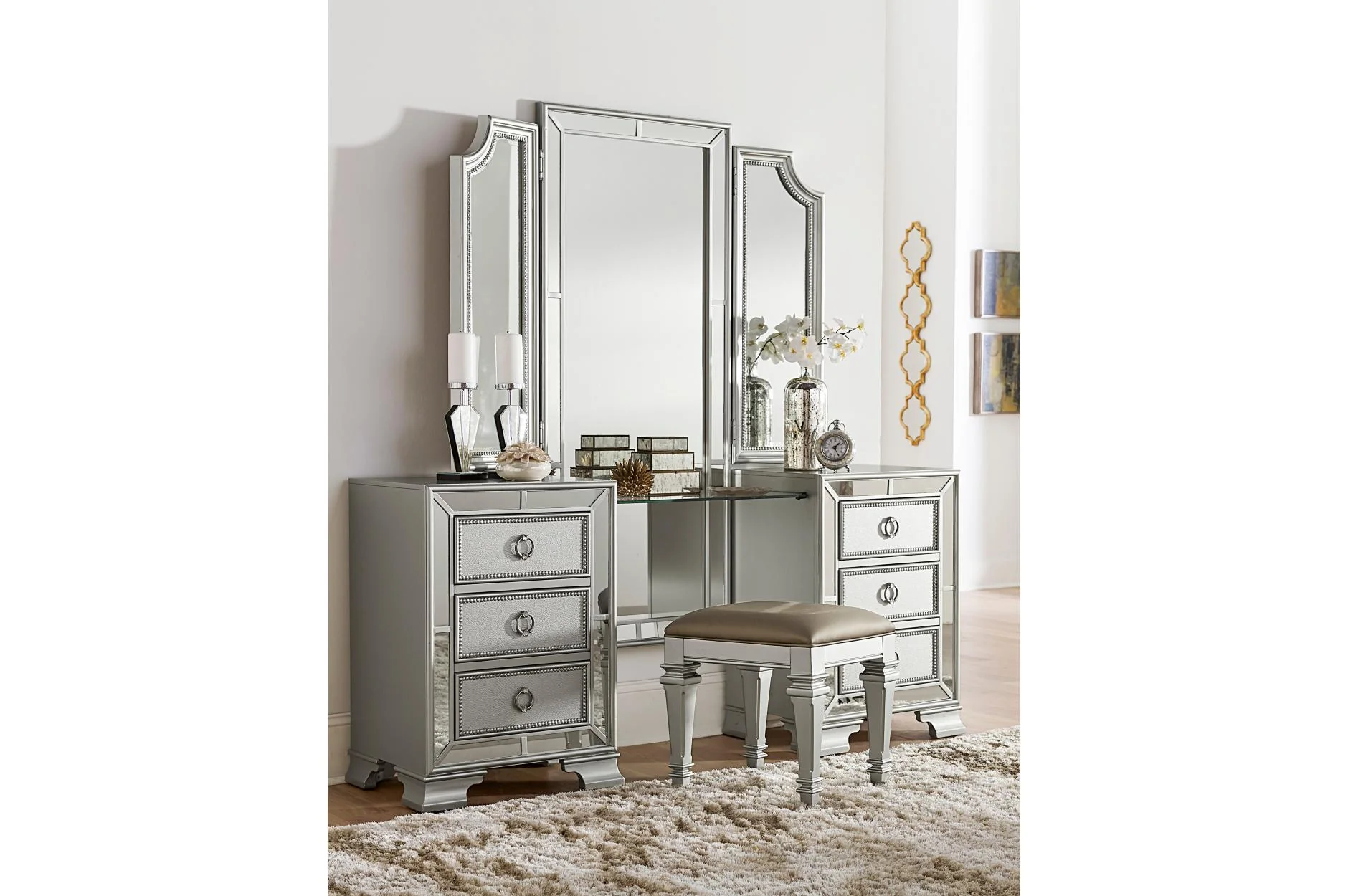 Avondale Gray Upholstered Tufted Panel Bedroom Set - Image 2