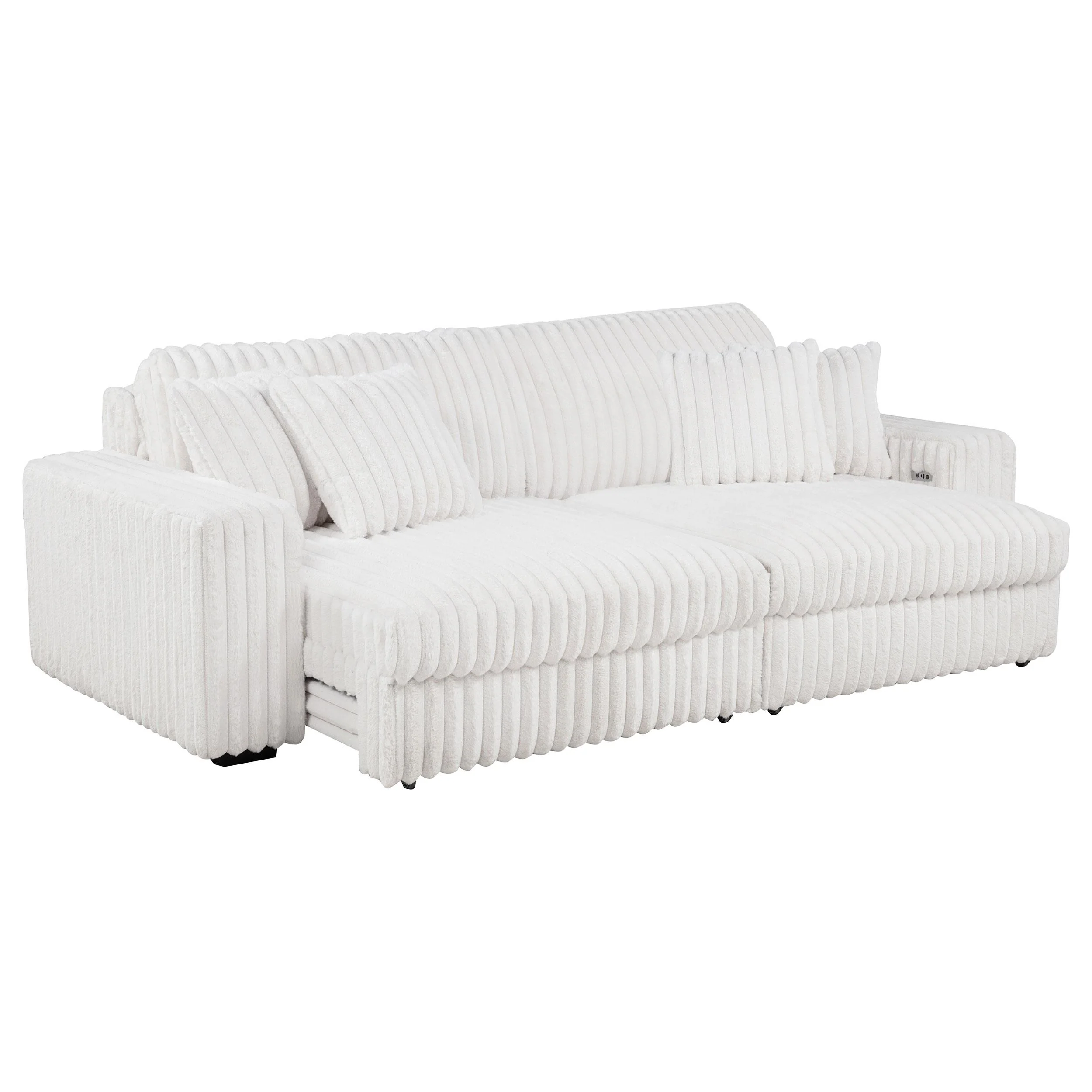 Jacana Corduroy Upholstered Dual Power Chaise Sofa Ivory - Image 2