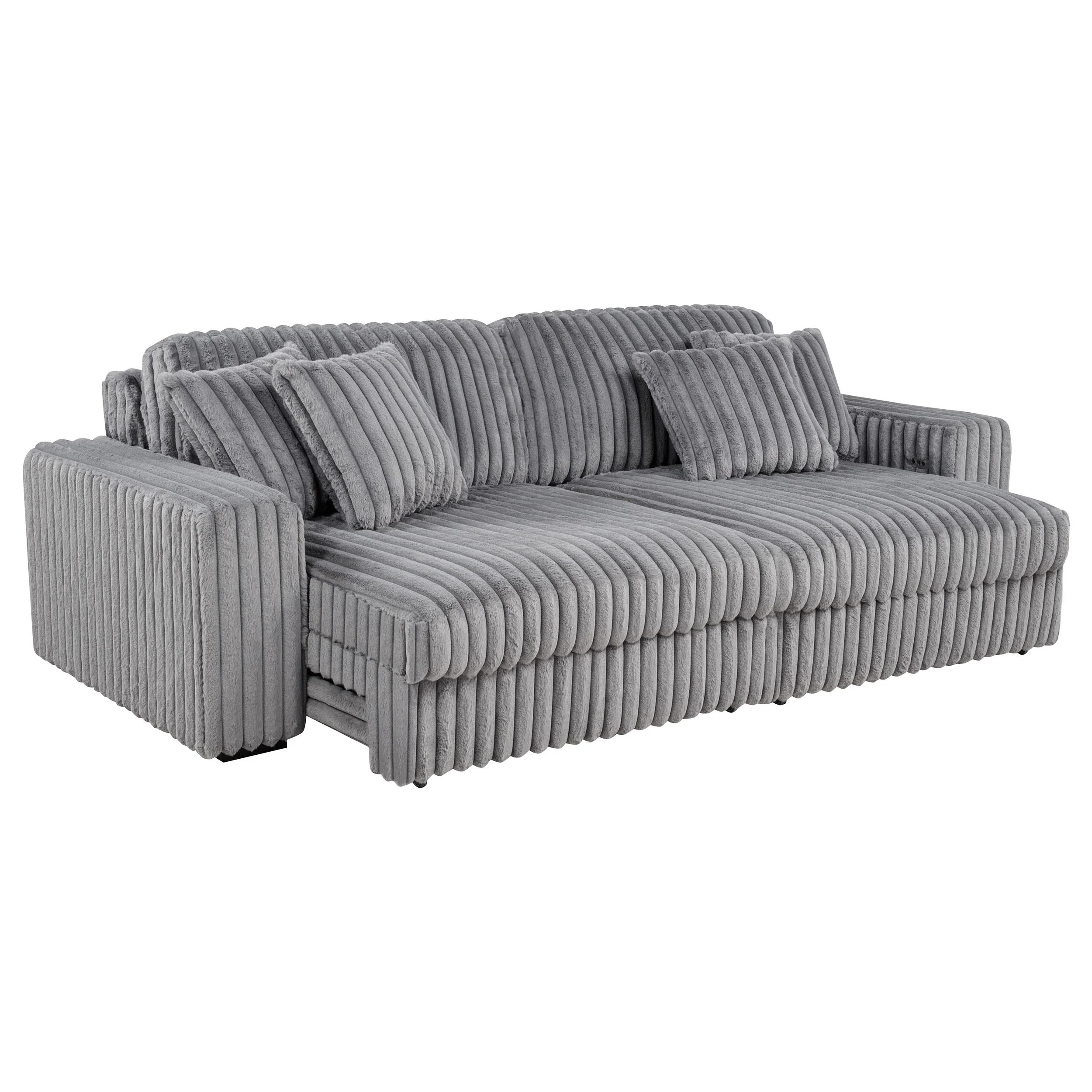 Jacana Corduroy Upholstered Dual Power Chaise Sofa Grey - Image 2