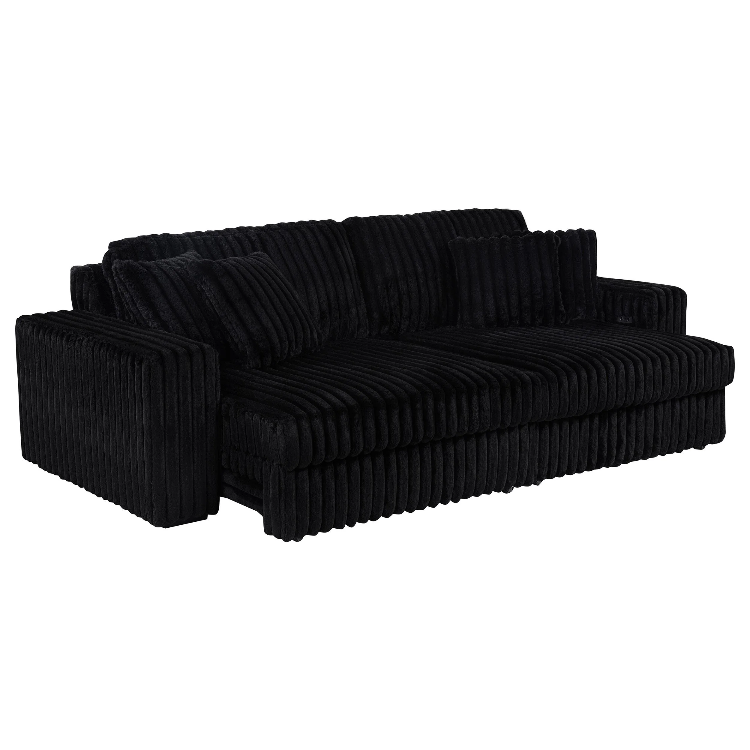 Jacana Corduroy Upholstered Dual Power Chaise Sofa Black - Image 2