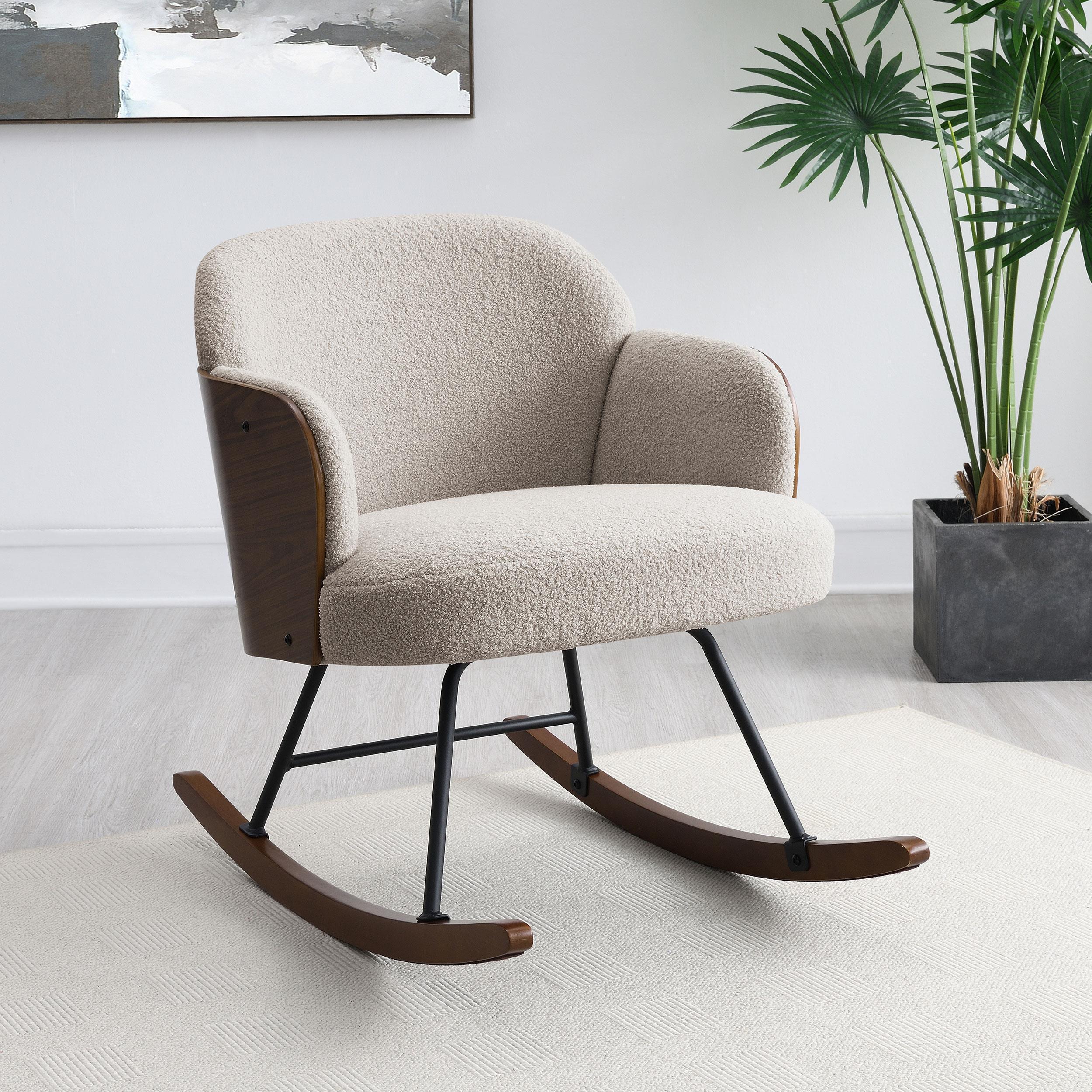 Paige Boucle Upholstered Mid Back Rocking Chair Beige - Image 2