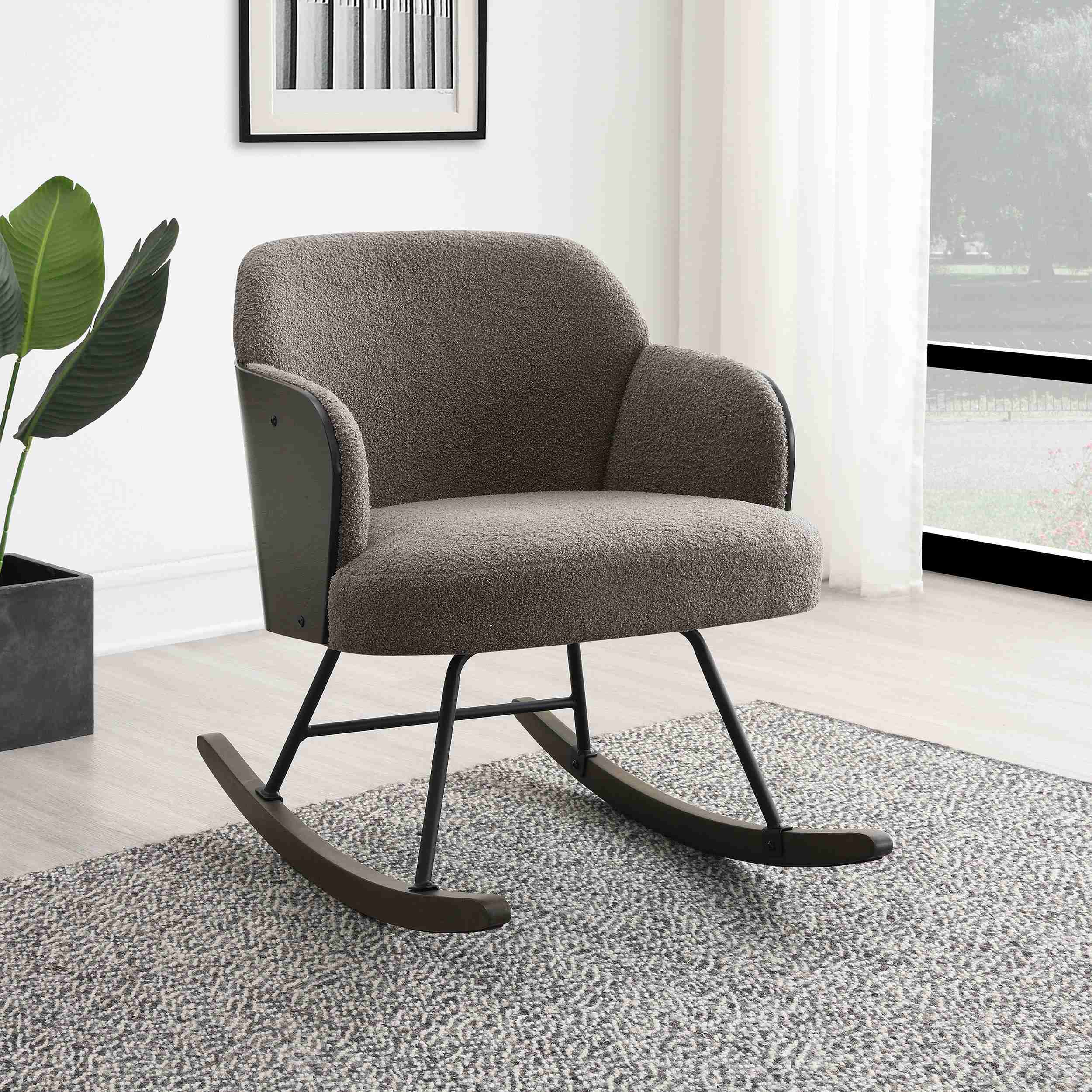 Paige Boucle Upholstered Mid Back Rocking Chair Taupe - Image 2