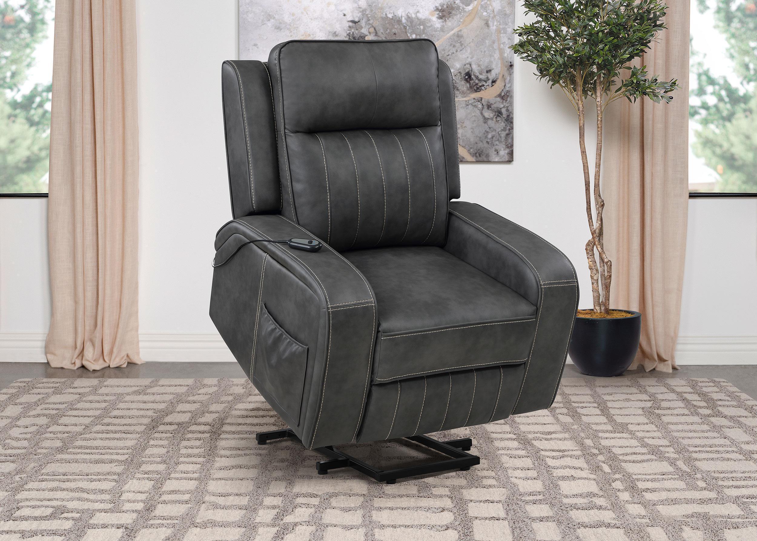 Raelynn Upholstered Power Lift Recliner Chair Grey - Image 3