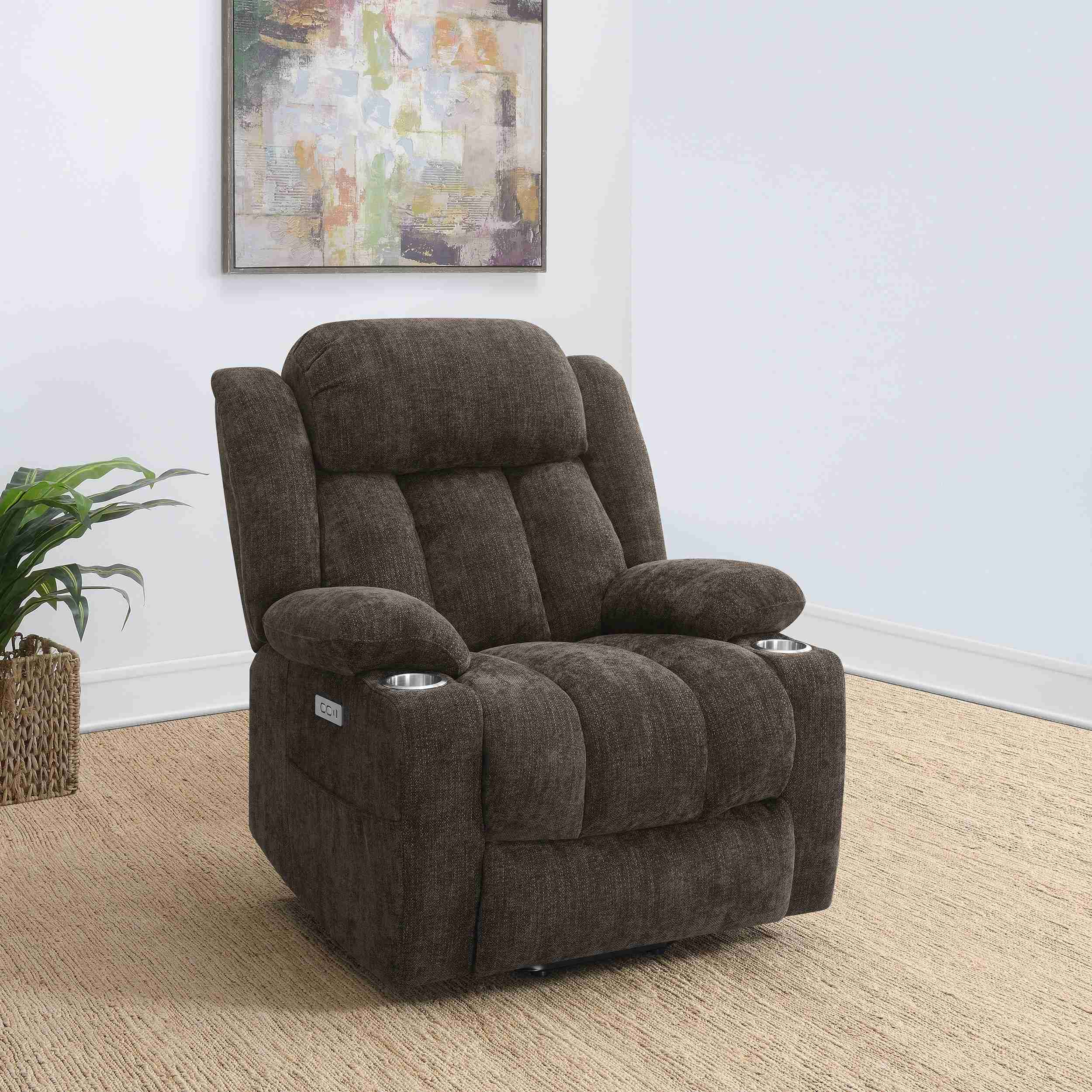 Houston Upholstered Power Lift Recliner Chair Dark Brown 603233P - Image 2