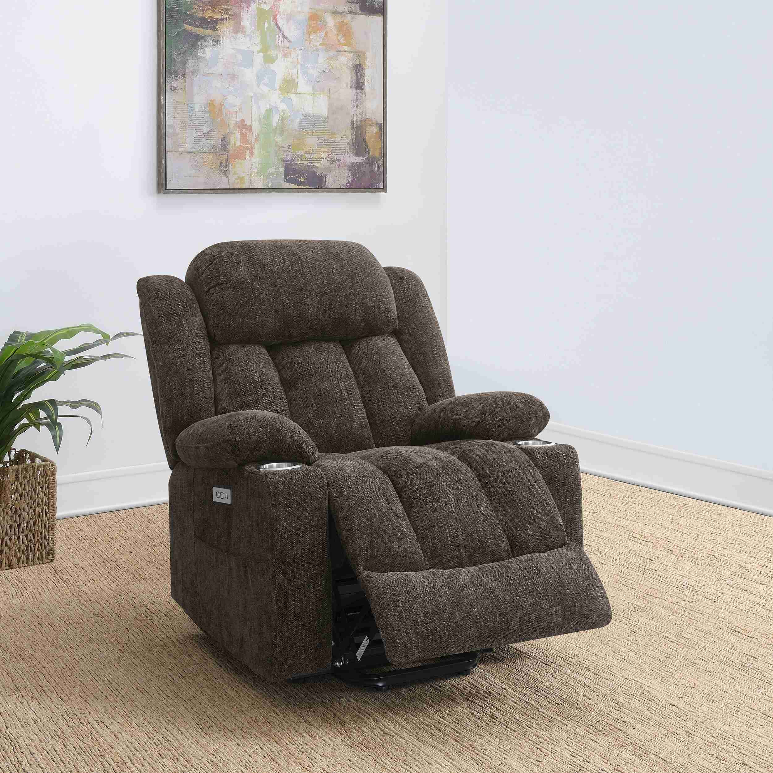 Houston Upholstered Power Lift Recliner Chair Dark Brown 603233P - Image 3