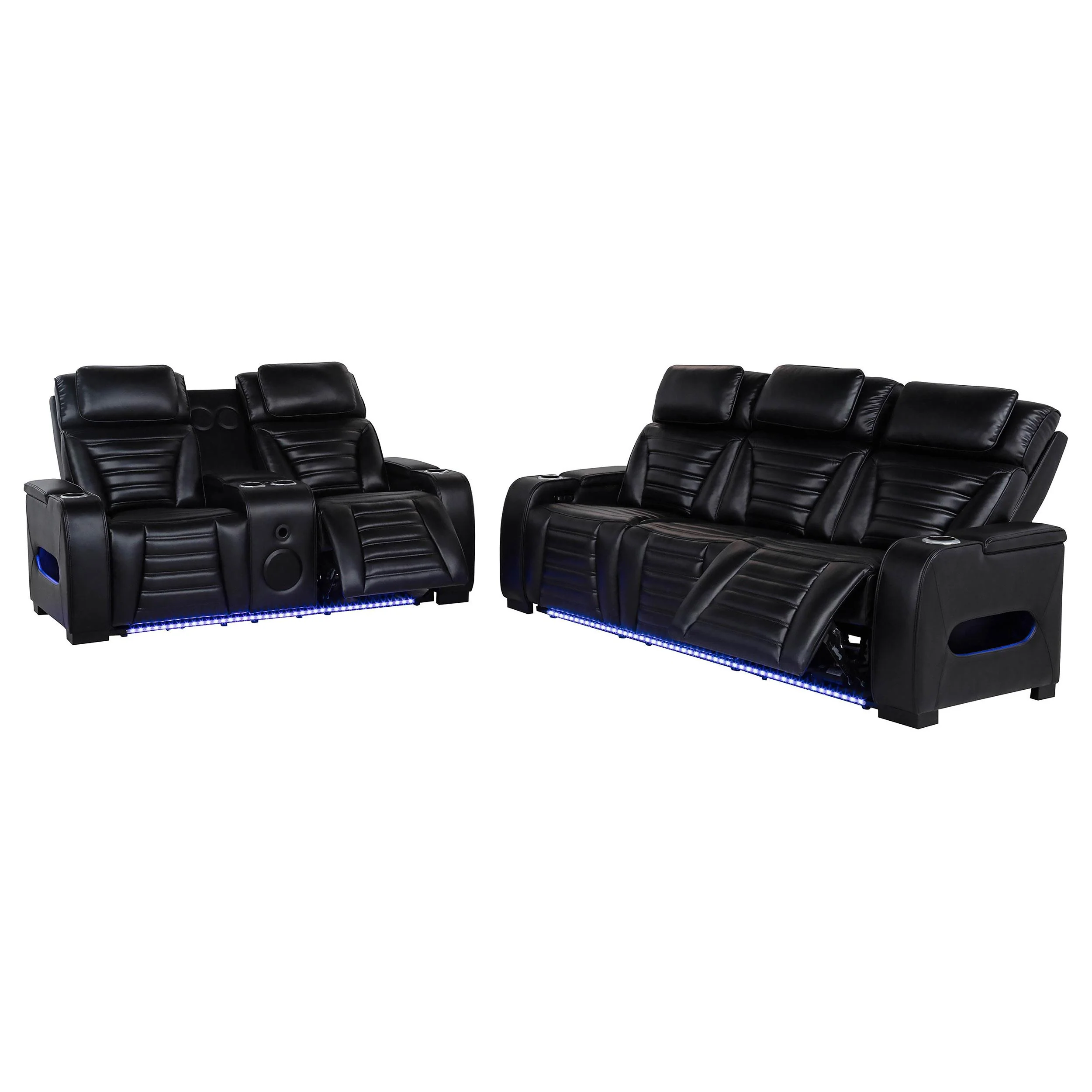 Zuma 2-piece Faux Leather Dual Power LED Sofa Set Black - Image 2
