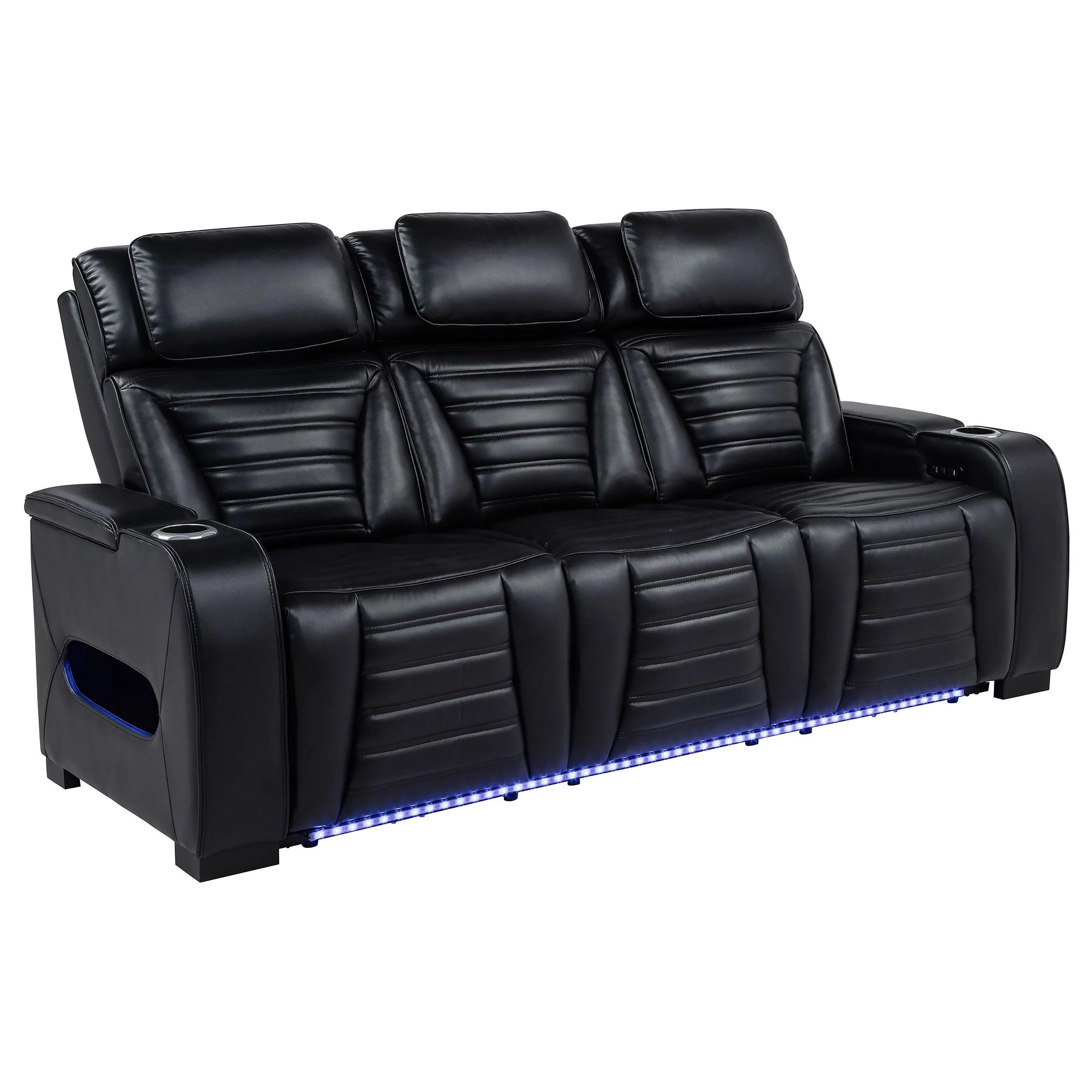Zuma Faux Leather Dual Power Reclining LED Sofa Black - Image 2