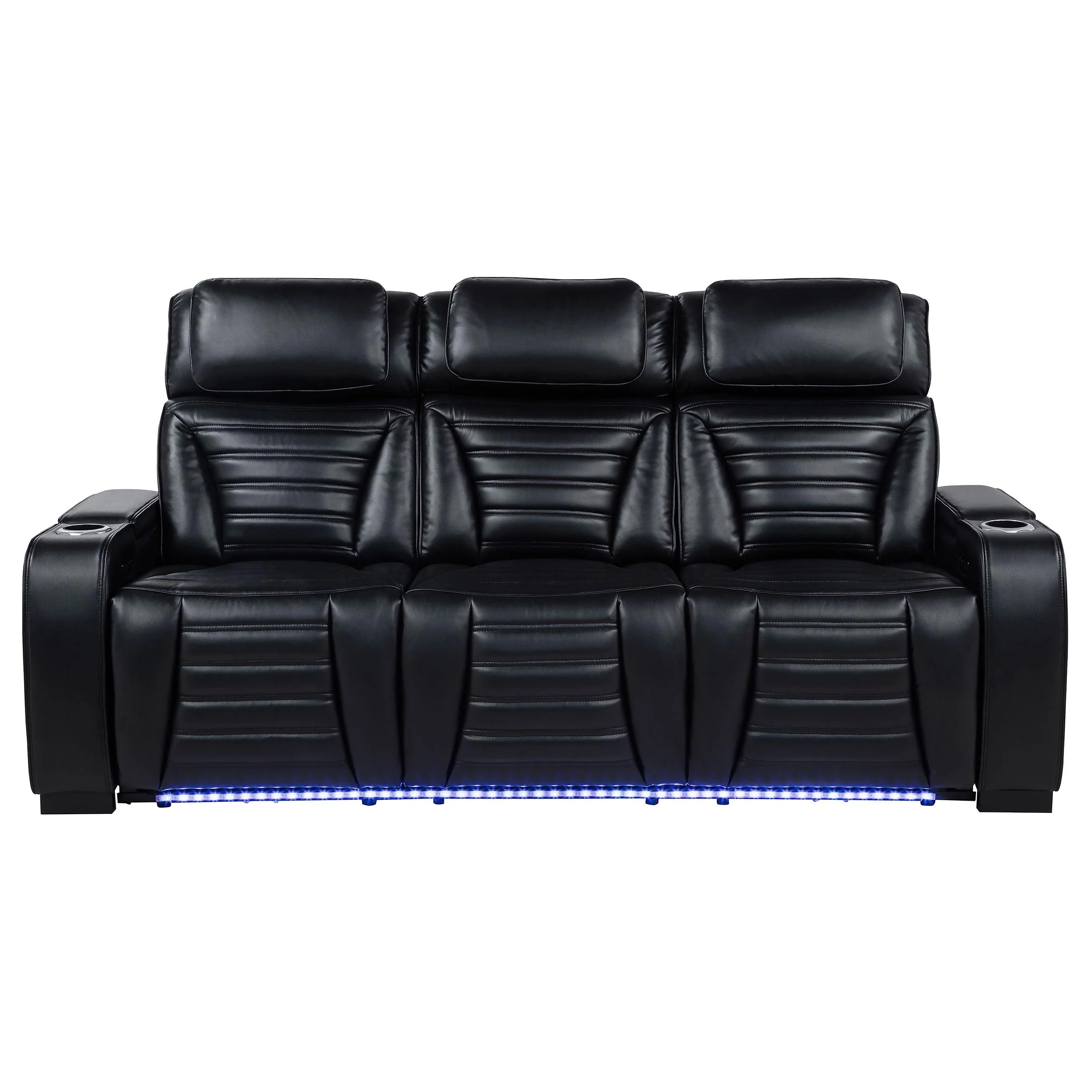 Zuma Faux Leather Dual Power Reclining LED Sofa Black - Image 3