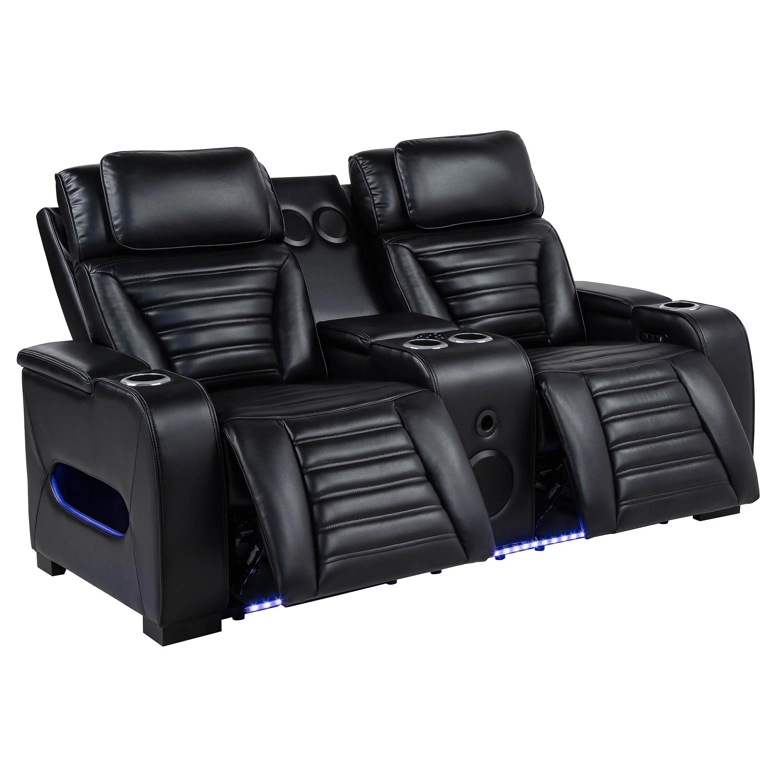 Zuma Faux Leather Dual Power Reclining LED Loveseat Black - Image 2