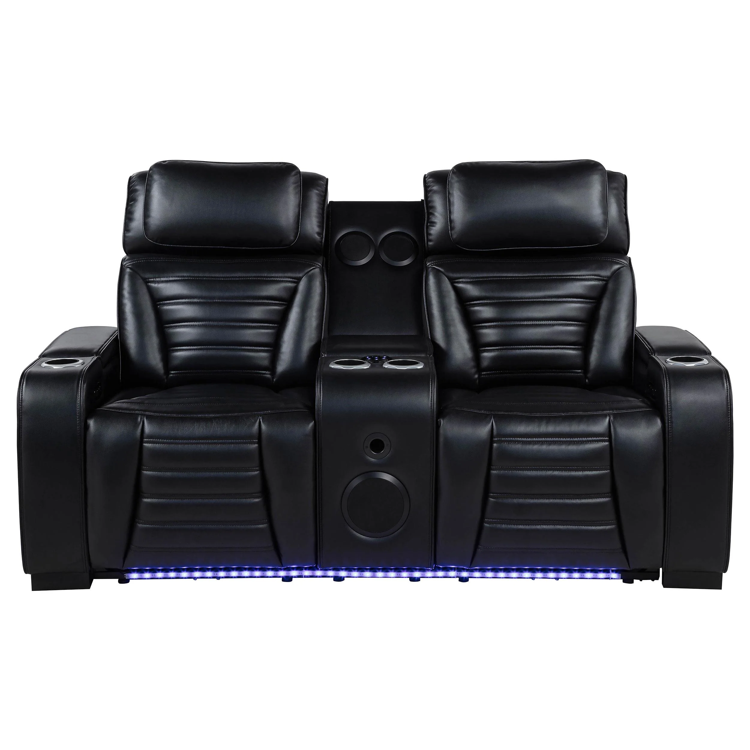 Zuma Faux Leather Dual Power Reclining LED Loveseat Black - Image 3